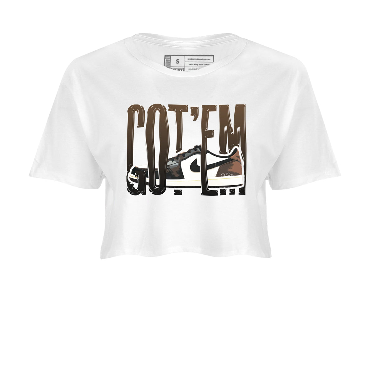 1s Low OG Mocha shirts to match jordans Wiggling Gotem sneaker match tees Air Jordan 1 Mocha match shoes to clothes Drip Gear Zone unisex cotton White 2 crop tee