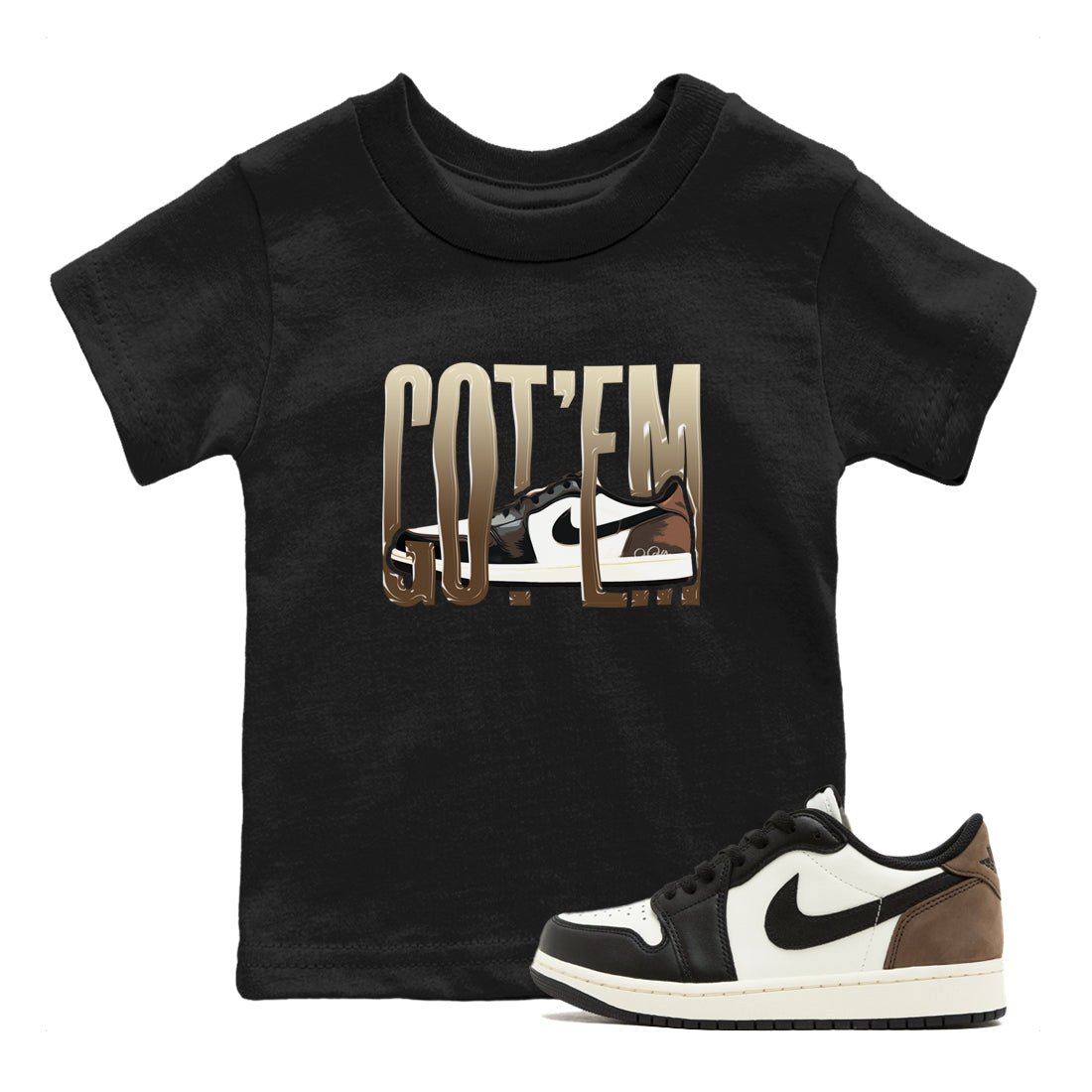 1s Low OG Mocha shirts to match jordans Wiggling Gotem sneaker match tees Air Jordan 1 Mocha match shoes to clothes Drip Gear Zone Youth Baby Black 1 tee