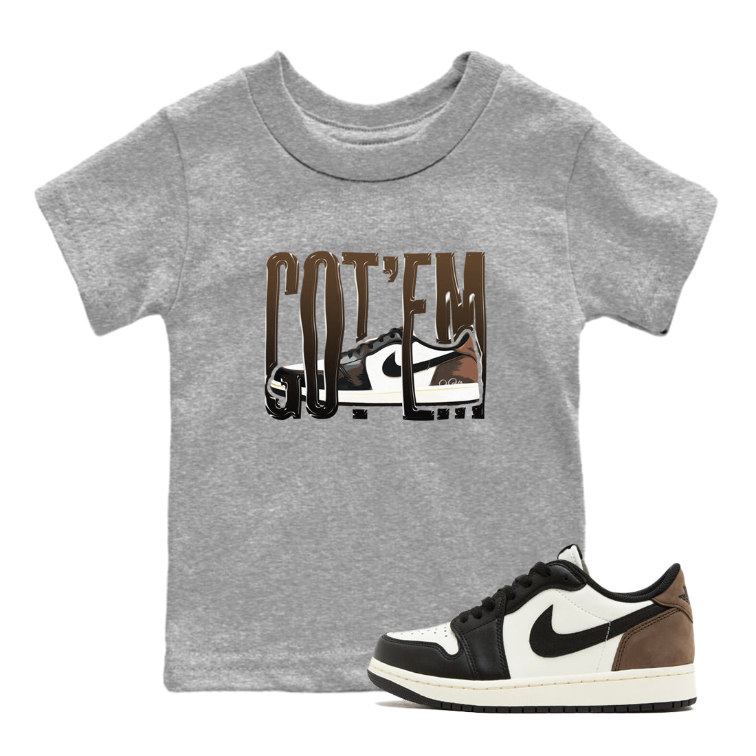 1s Low OG Mocha shirts to match jordans Wiggling Gotem sneaker match tees Air Jordan 1 Mocha match shoes to clothes Drip Gear Zone Youth Baby Heather Grey 1 tee
