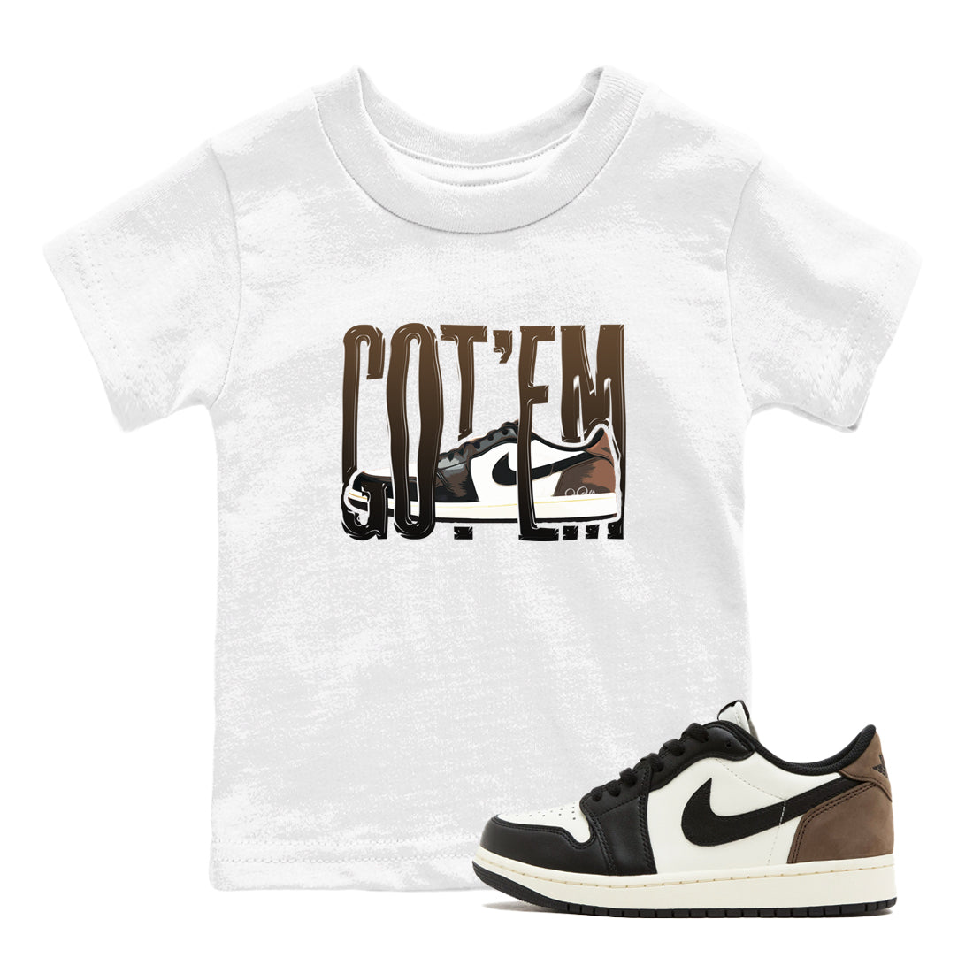 1s Low OG Mocha shirts to match jordans Wiggling Gotem sneaker match tees Air Jordan 1 Mocha match shoes to clothes Drip Gear Zone Youth Baby White 1 tee
