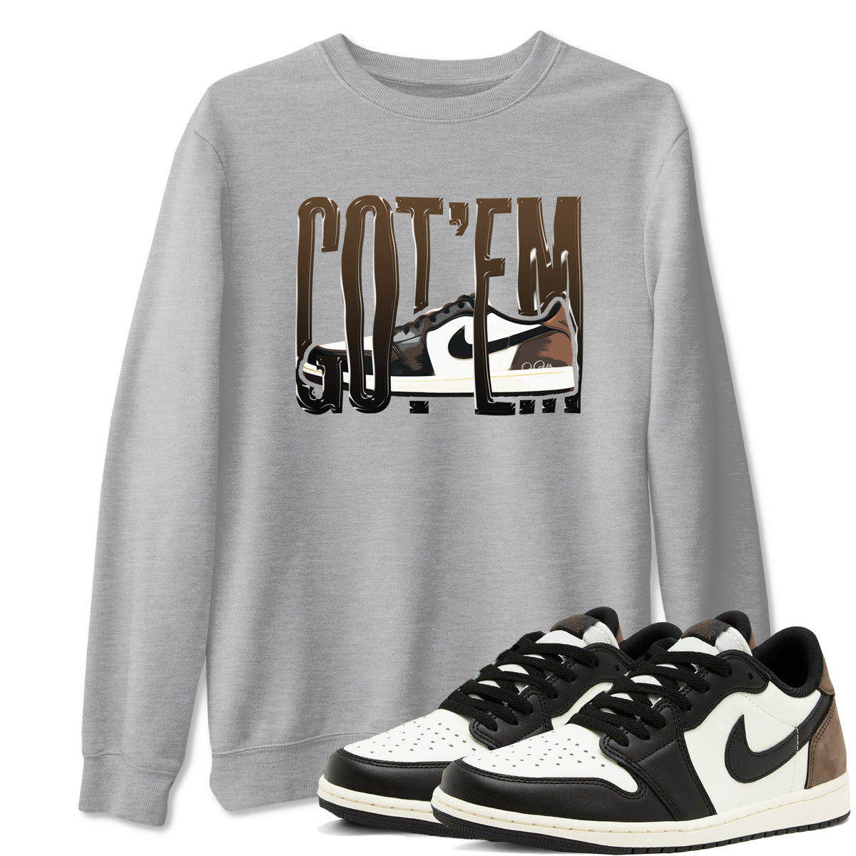1s Low OG Mocha shirts to match jordans Wiggling Gotem sneaker match tees Air Jordan 1 Mocha match shoes to clothes Drip Gear Zone unisex cotton Heather Grey 1 shirts