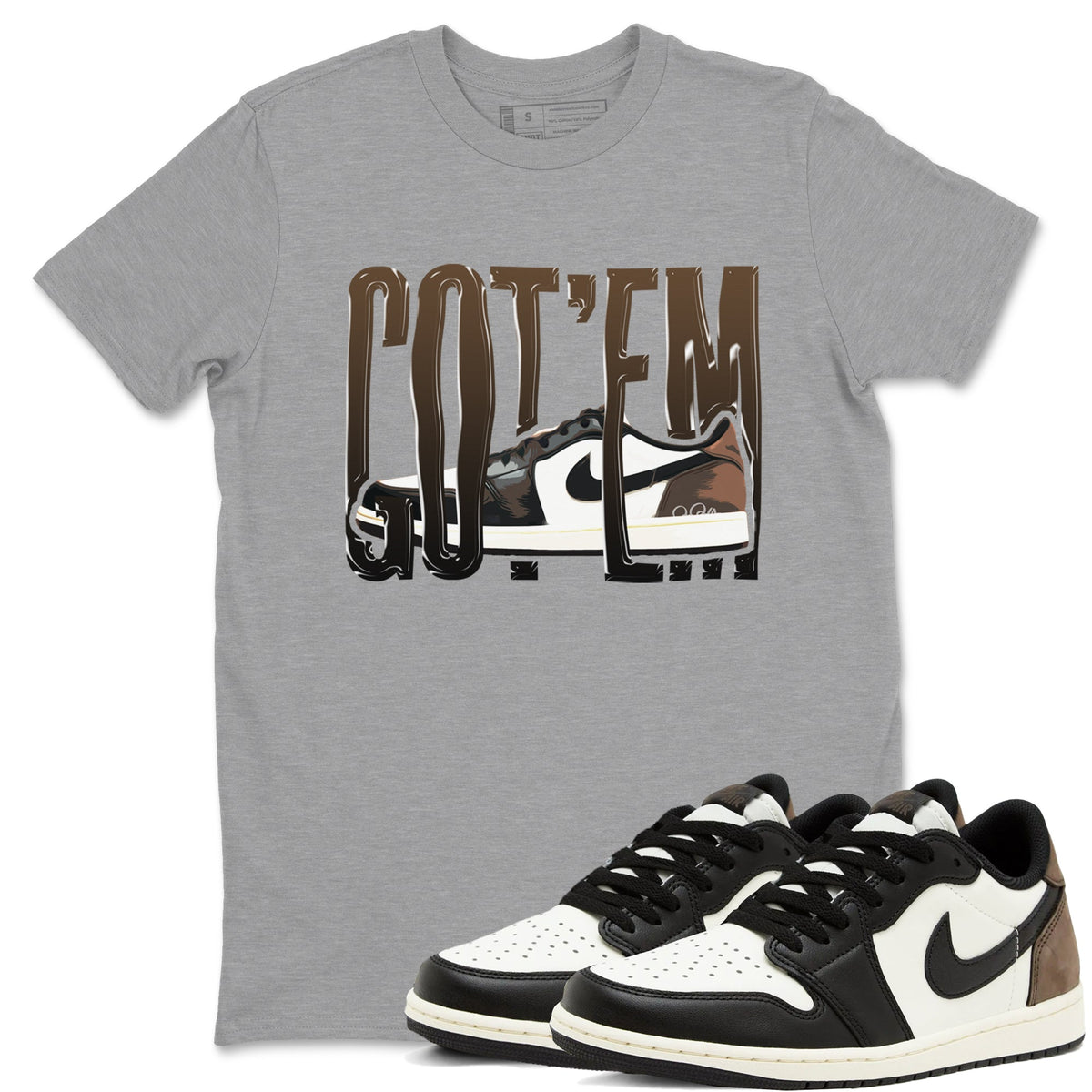 1s Low OG Mocha shirts to match jordans Wiggling Gotem sneaker match tees Air Jordan 1 Mocha match shoes to clothes Drip Gear Zone unisex cotton Heather Grey 1 shirts