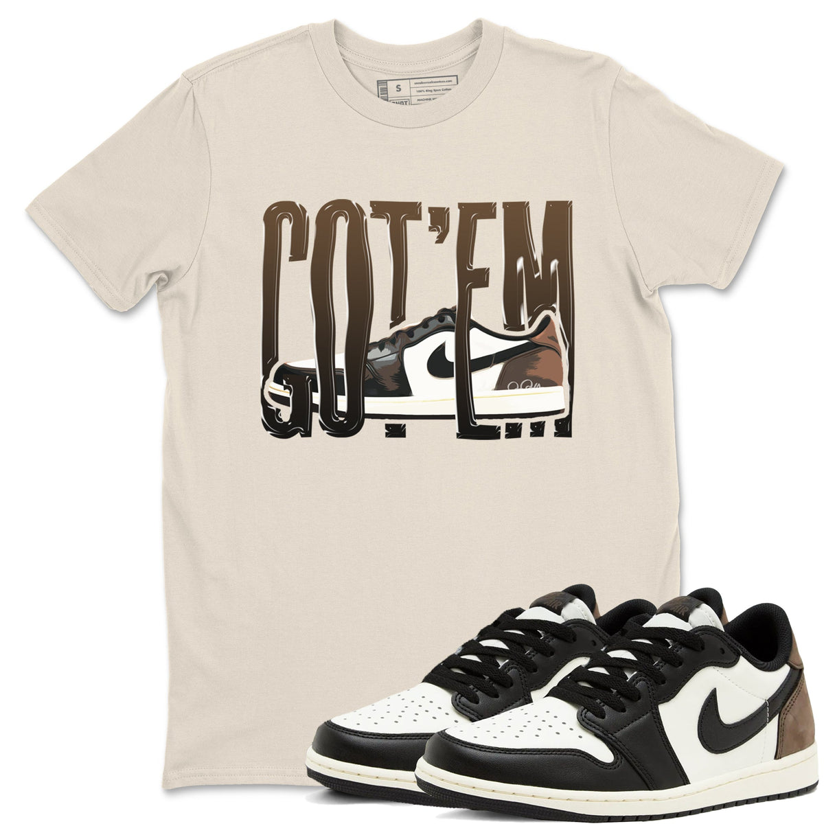 1s Low OG Mocha shirts to match jordans Wiggling Gotem sneaker match tees Air Jordan 1 Mocha match shoes to clothes Drip Gear Zone unisex cotton Natural 1 shirts