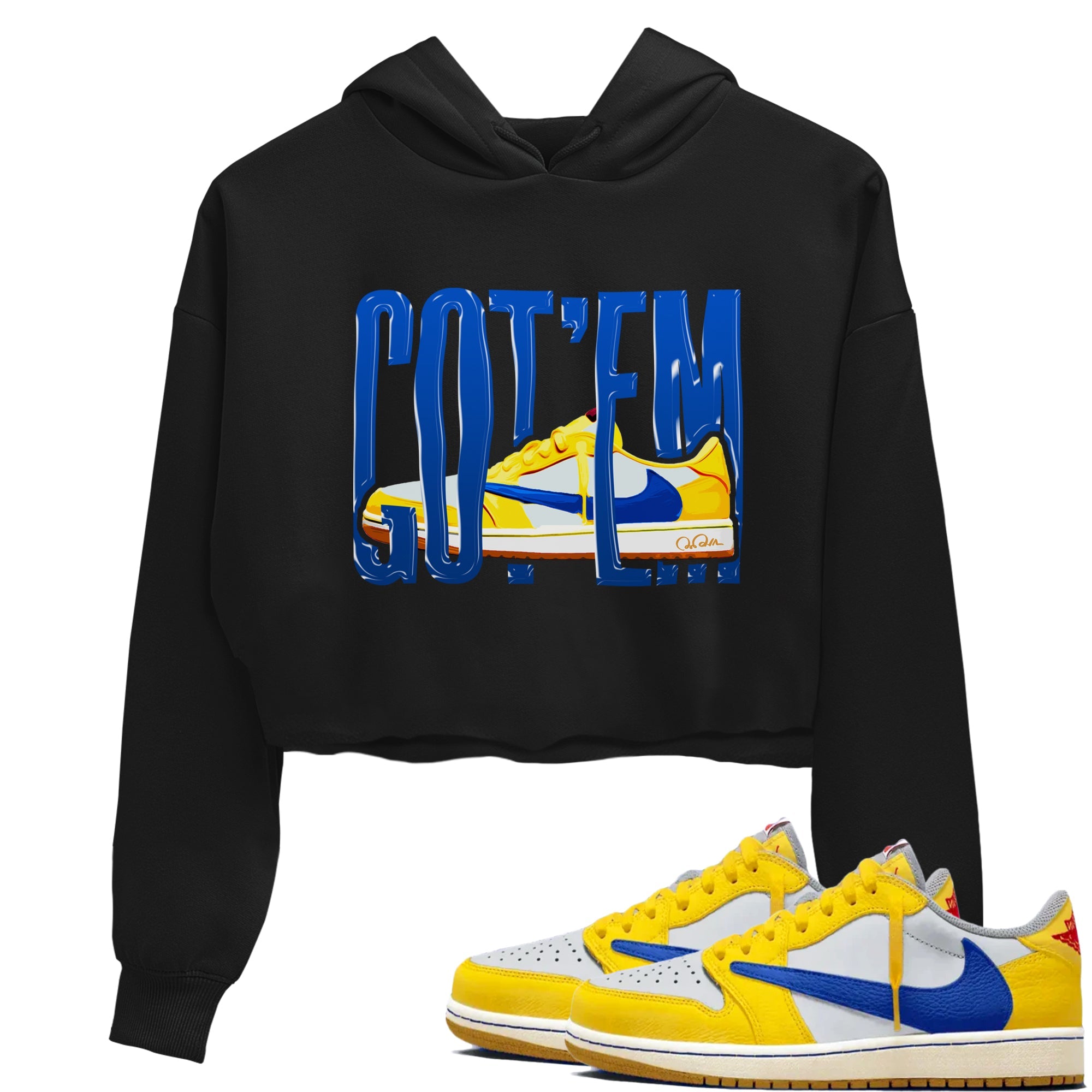 1s Travis Scott Canary shirt to match jordans Wiggling Gotem sneaker tees Air Jordan 1 Travis Scott Canary Drip Gear Zone Black 1 crop length shirt