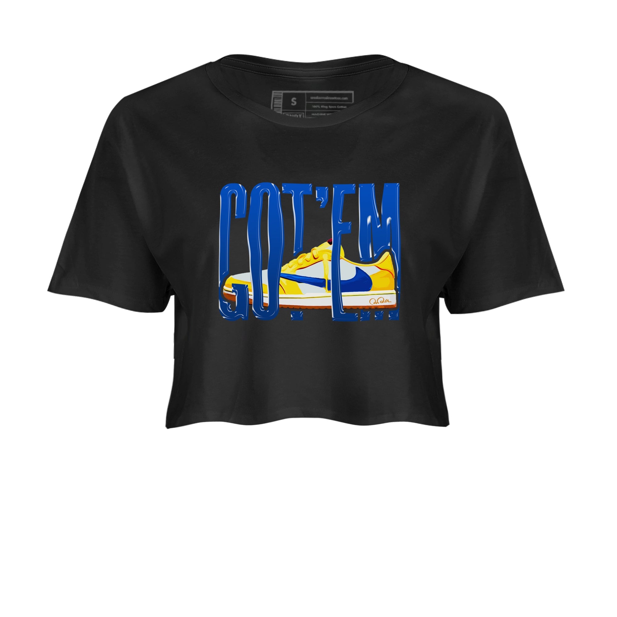 1s Travis Scott Canary shirt to match jordans Wiggling Gotem sneaker tees Air Jordan 1 Travis Scott Canary Drip Gear Zone Black 2 crop length shirt