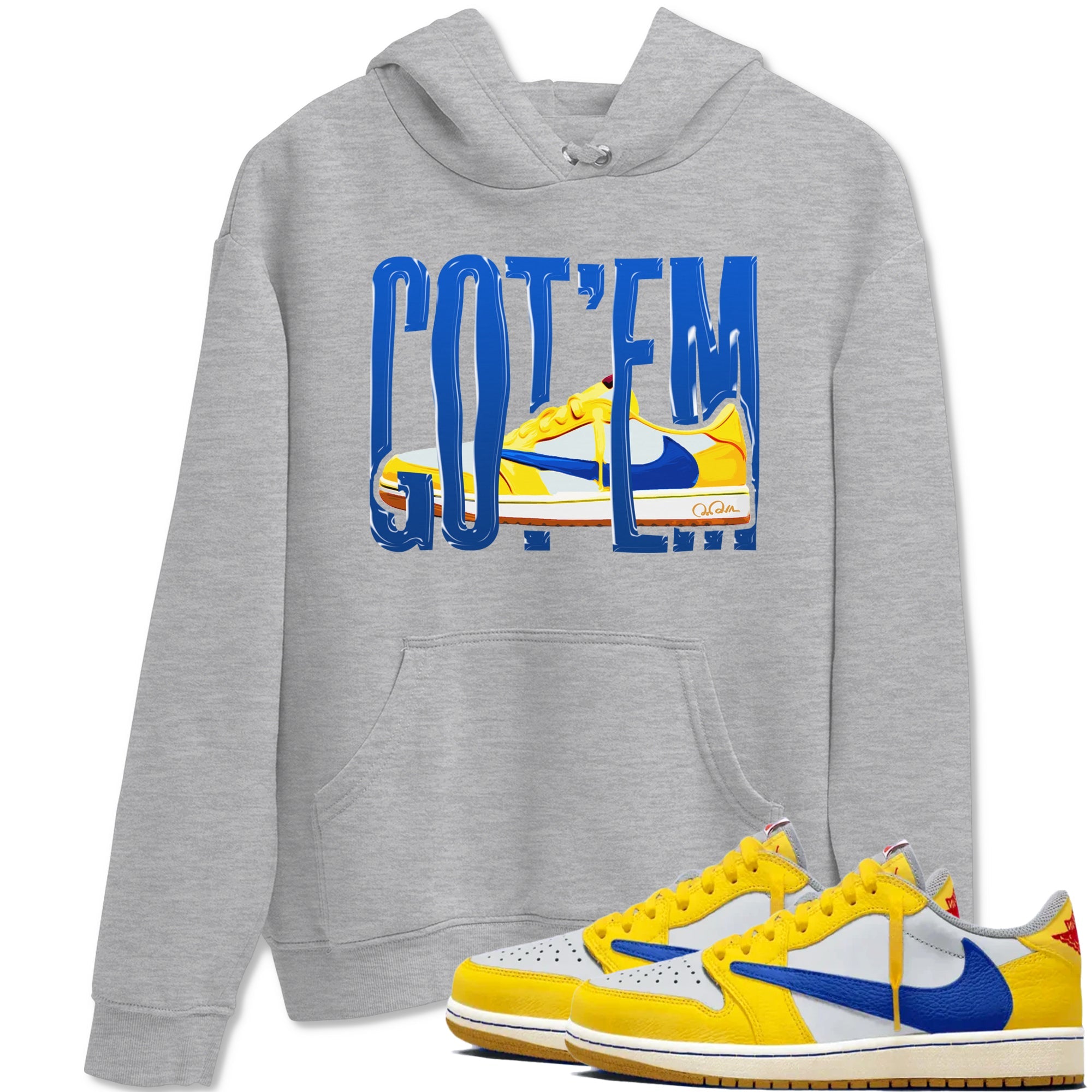 1s Travis Scott Canary shirt to match jordans Wiggling Gotem sneaker tees Air Jordan 1 Travis Scott Canary Drip Gear Zone unisex cotton Heather Grey 1 crew neck shirt