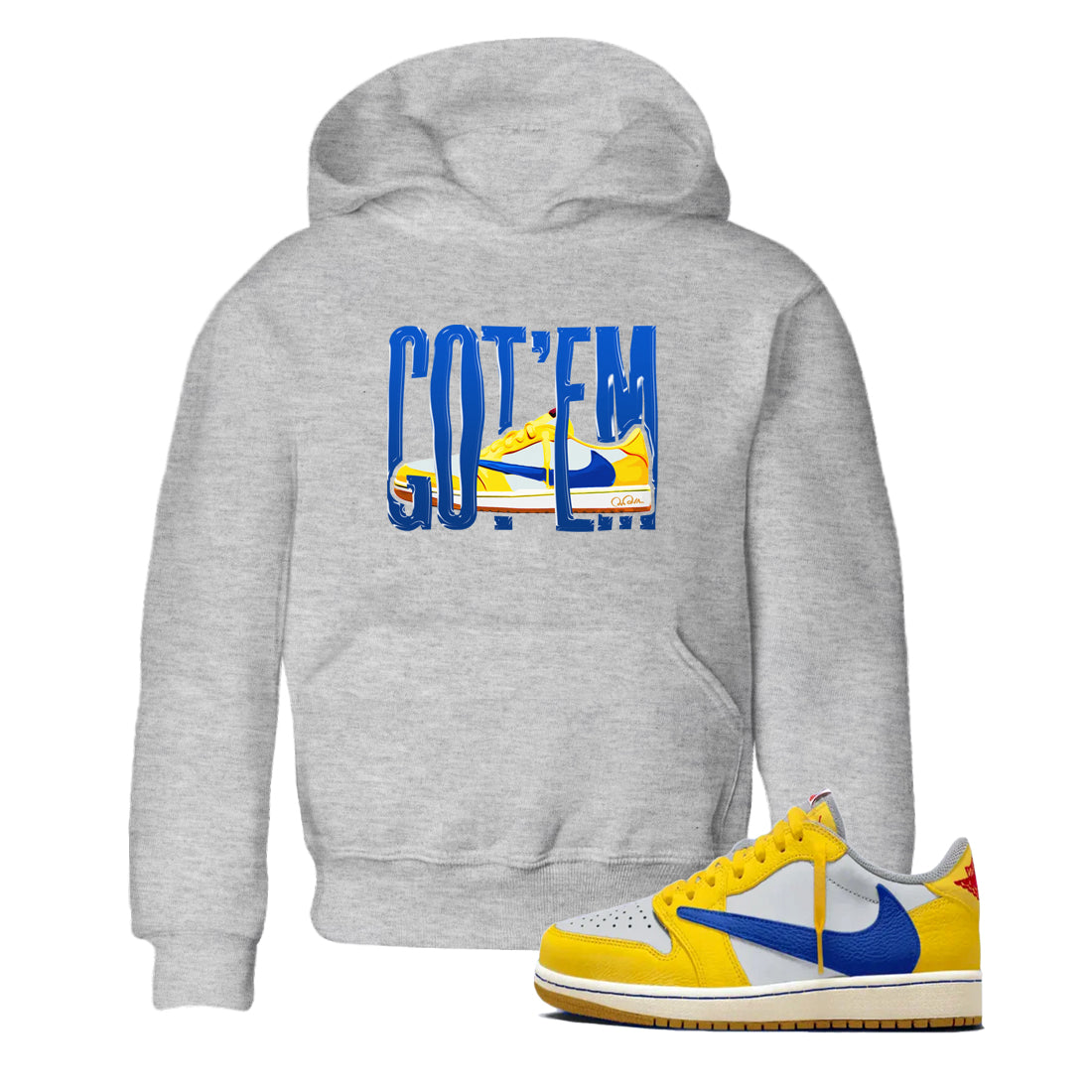 1s Travis Scott Canary shirt to match jordans Wiggling Gotem sneaker tees Air Jordan 1 Travis Scott Canary Drip Gear Zone baby toddler Heather Grey 1 cotton Shirt