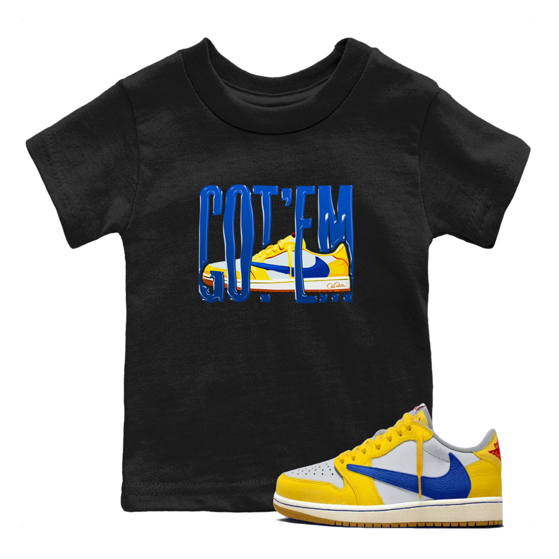 1s Travis Scott Canary shirt to match jordans Wiggling Gotem sneaker tees Air Jordan 1 Travis Scott Canary Drip Gear Zone baby toddler Black 1 cotton Shirt