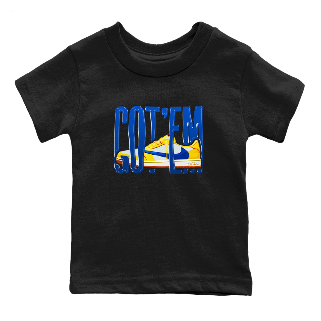 1s Travis Scott Canary shirt to match jordans Wiggling Gotem sneaker tees Air Jordan 1 Travis Scott Canary Drip Gear Zone baby toddler Black 2 cotton Shirt