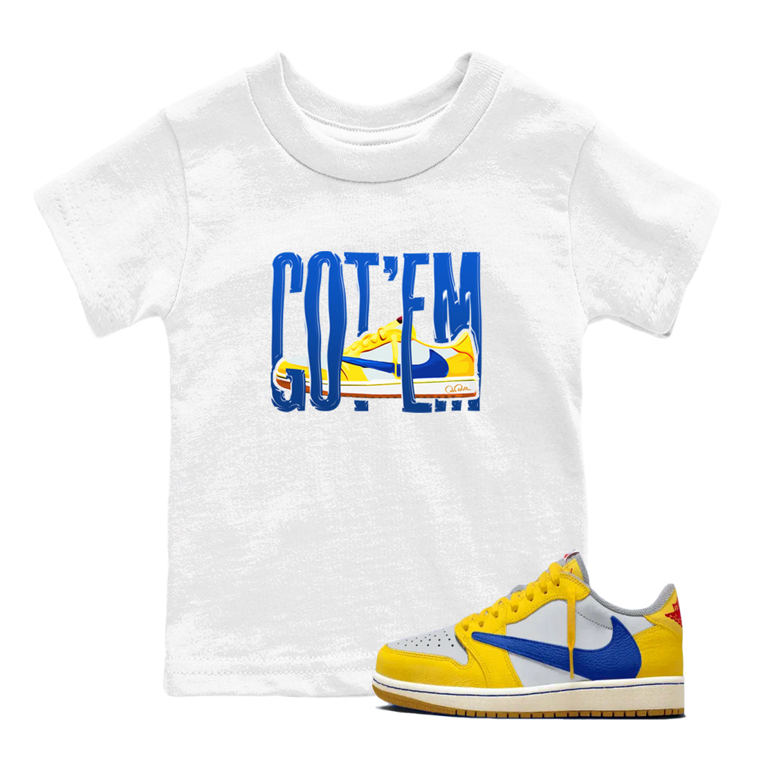 1s Travis Scott Canary shirt to match jordans Wiggling Gotem sneaker tees Air Jordan 1 Travis Scott Canary Drip Gear Zone baby toddler White 1 cotton Shirt