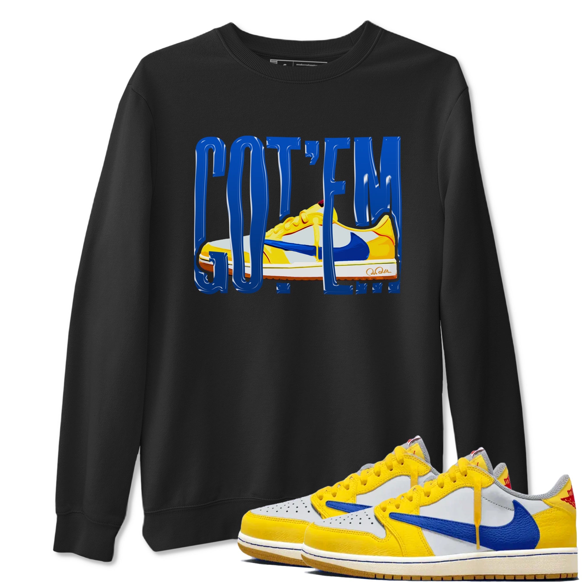 1s Travis Scott Canary shirt to match jordans Wiggling Gotem sneaker tees Air Jordan 1 Travis Scott Canary Drip Gear Zone unisex cotton Black 1 crew neck shirt
