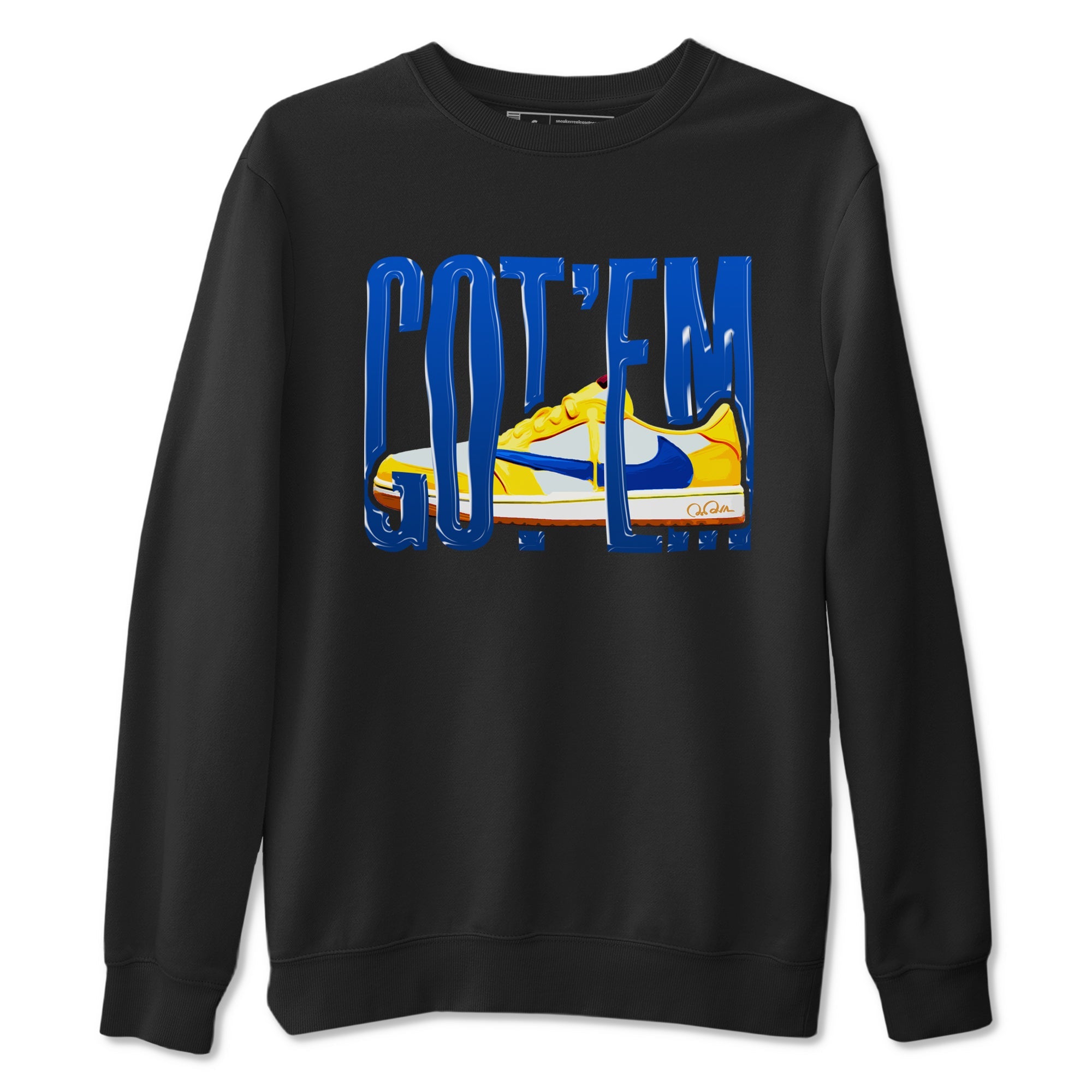 1s Travis Scott Canary shirt to match jordans Wiggling Gotem sneaker tees Air Jordan 1 Travis Scott Canary Drip Gear Zone unisex cotton Black 2 crew neck shirt