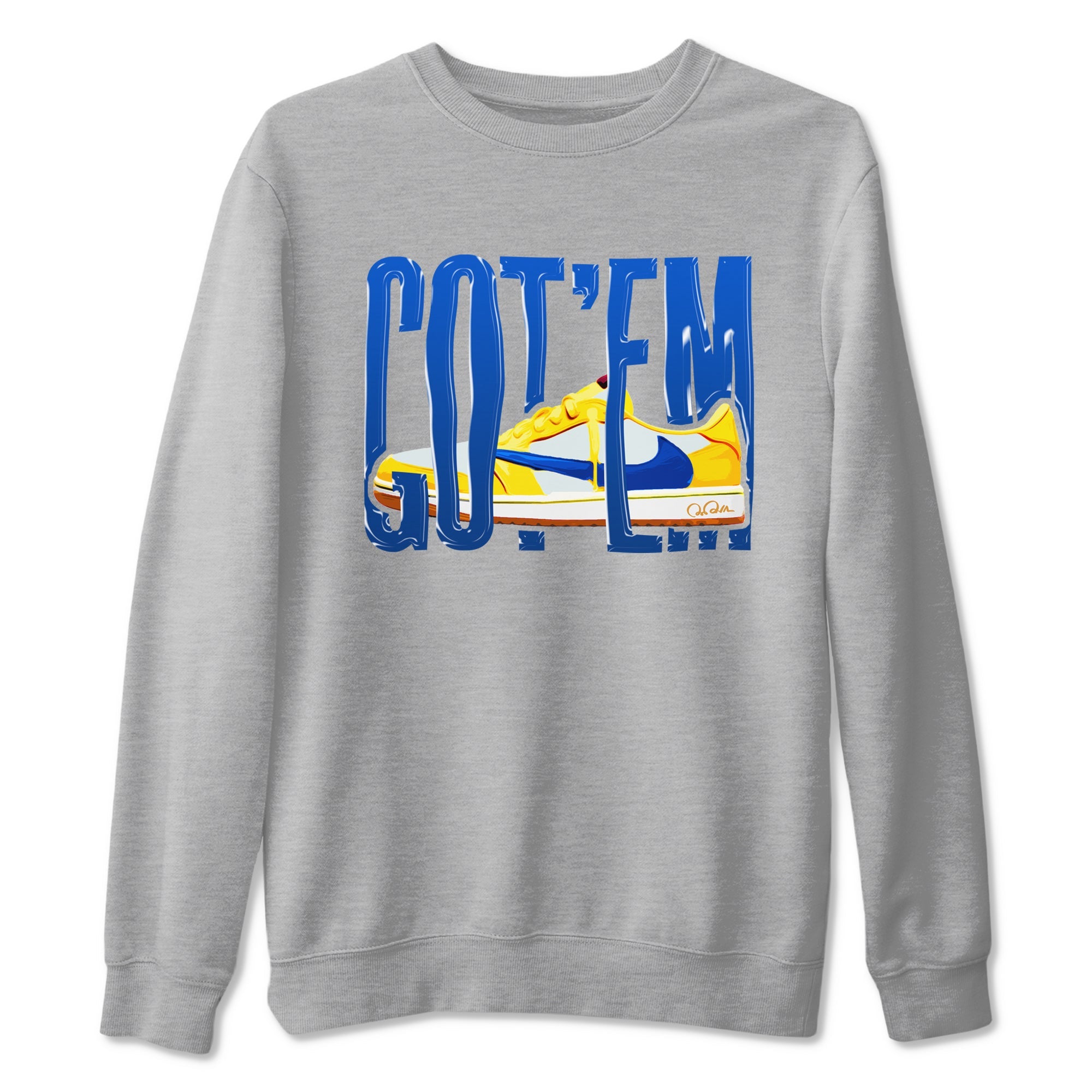 1s Travis Scott Canary shirt to match jordans Wiggling Gotem sneaker tees Air Jordan 1 Travis Scott Canary Drip Gear Zone unisex cotton Heather Grey 2 crew neck shirt
