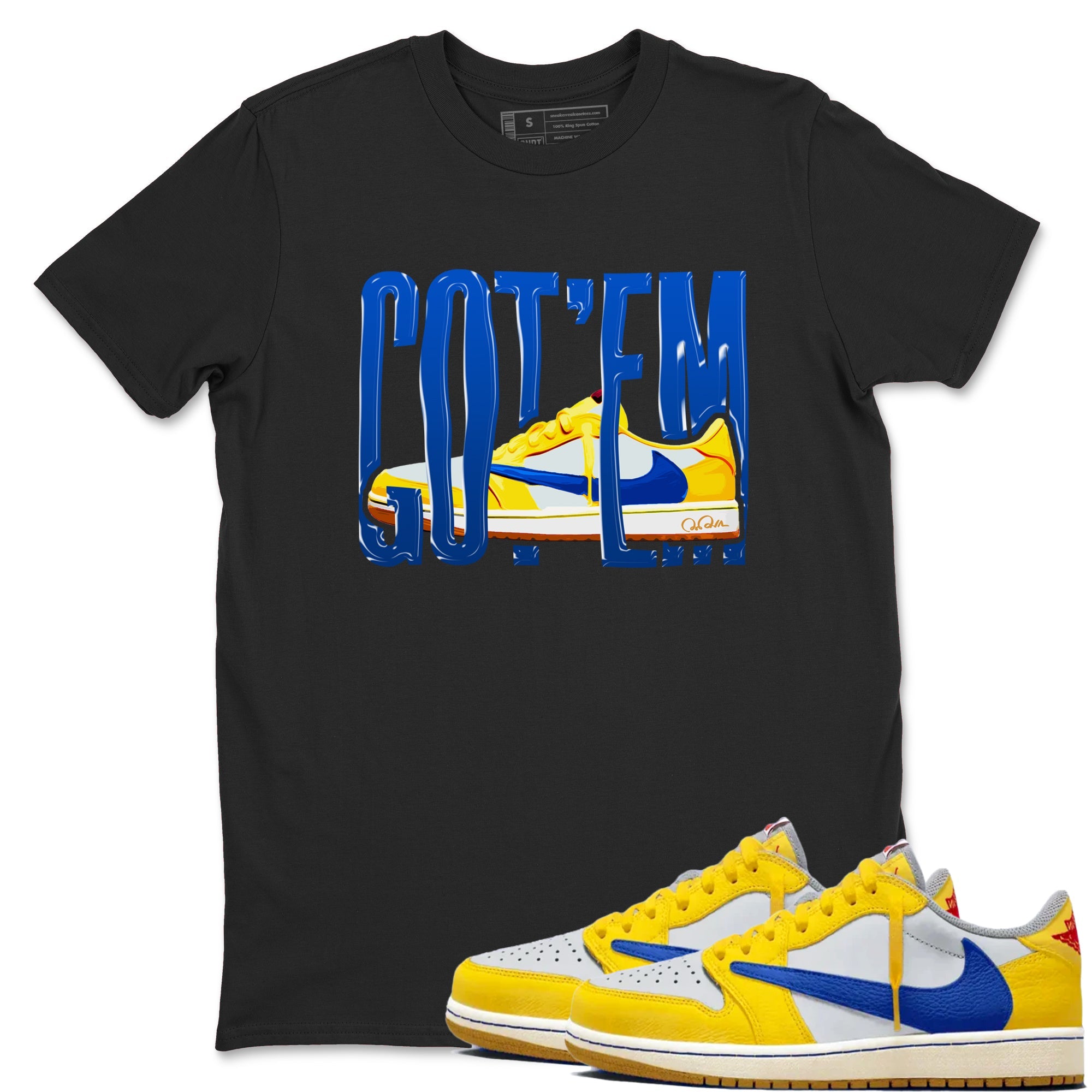 1s Travis Scott Canary shirt to match jordans Wiggling Gotem sneaker tees Air Jordan 1 Travis Scott Canary Drip Gear Zone unisex cotton Black 1 crew neck shirt
