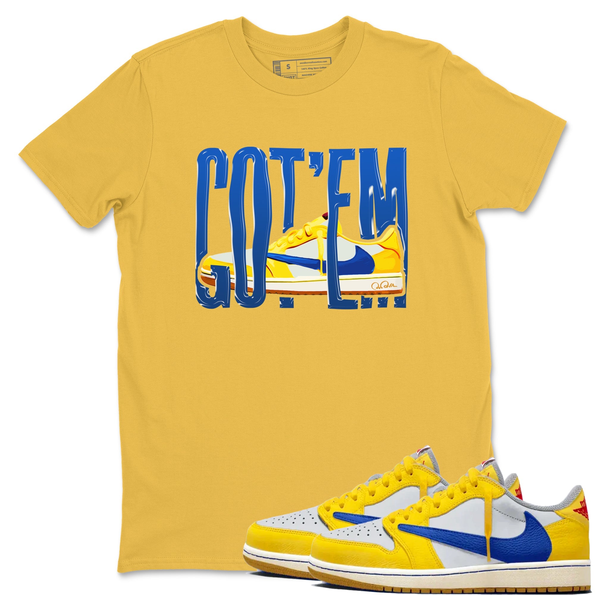 1s Travis Scott Canary shirt to match jordans Wiggling Gotem sneaker tees Air Jordan 1 Travis Scott Canary Drip Gear Zone unisex cotton Daisy 1 crew neck shirt