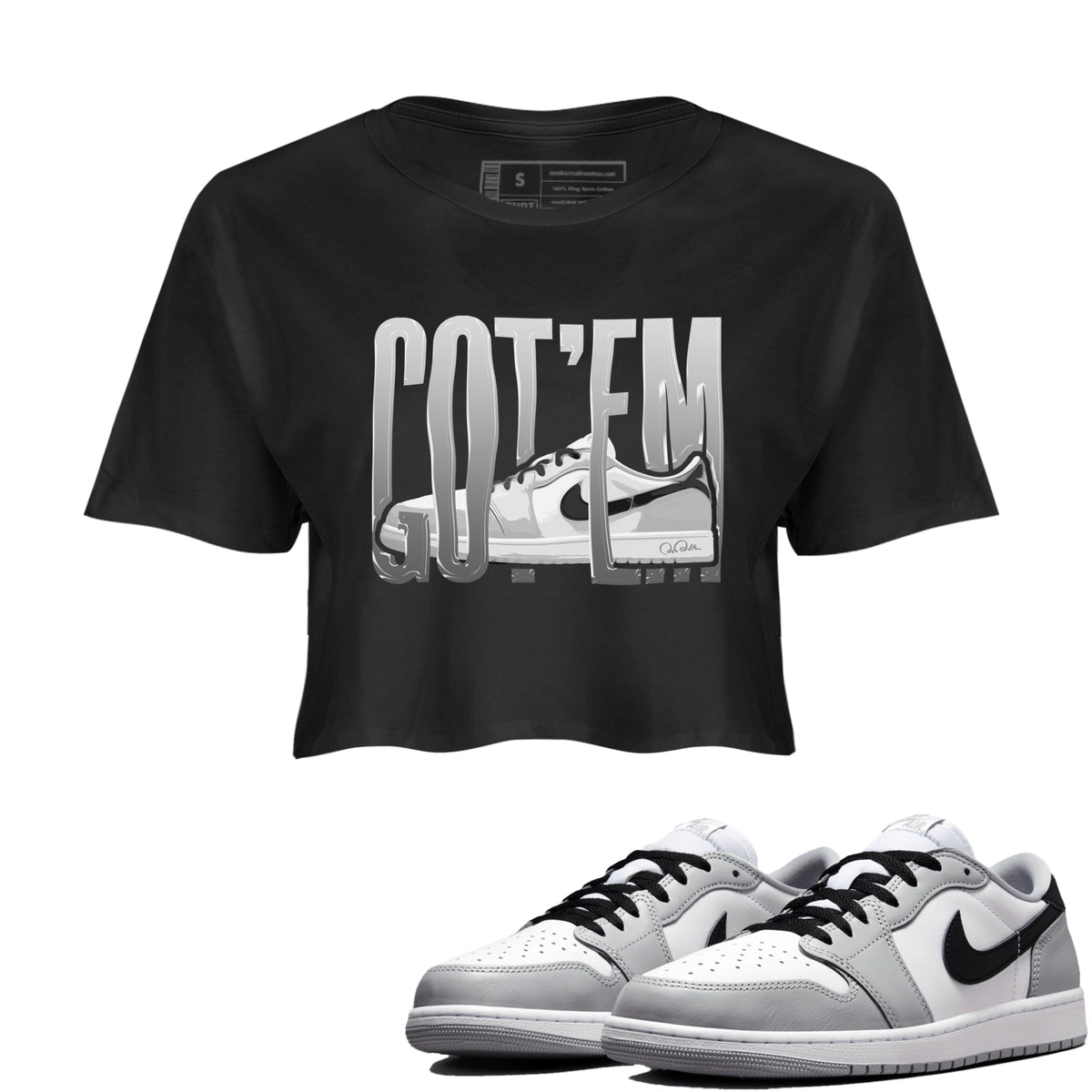 1s Wolf Grey shirts to match jordans Wiggling Gotem sneaker match tees Air Jordan 1 Wolf Grey Drip Gear Zone streetwear brand Black 1 crop tee