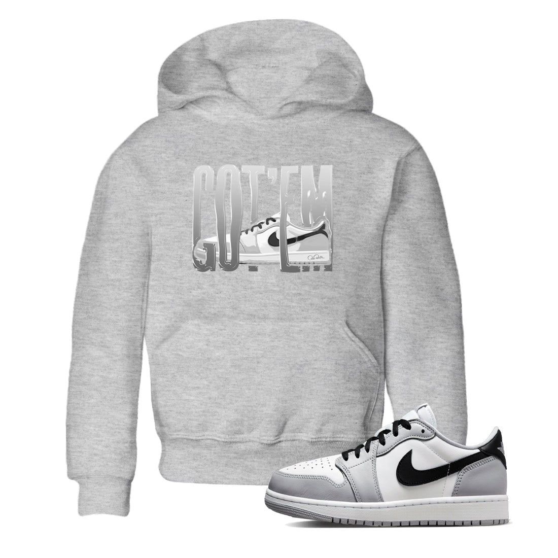 1s Wolf Grey shirts to match jordans Wiggling Gotem sneaker match tees Air Jordan 1 Wolf Grey Drip Gear Zone streetwear brand Baby and Youth Heather Grey 1 cotton tee