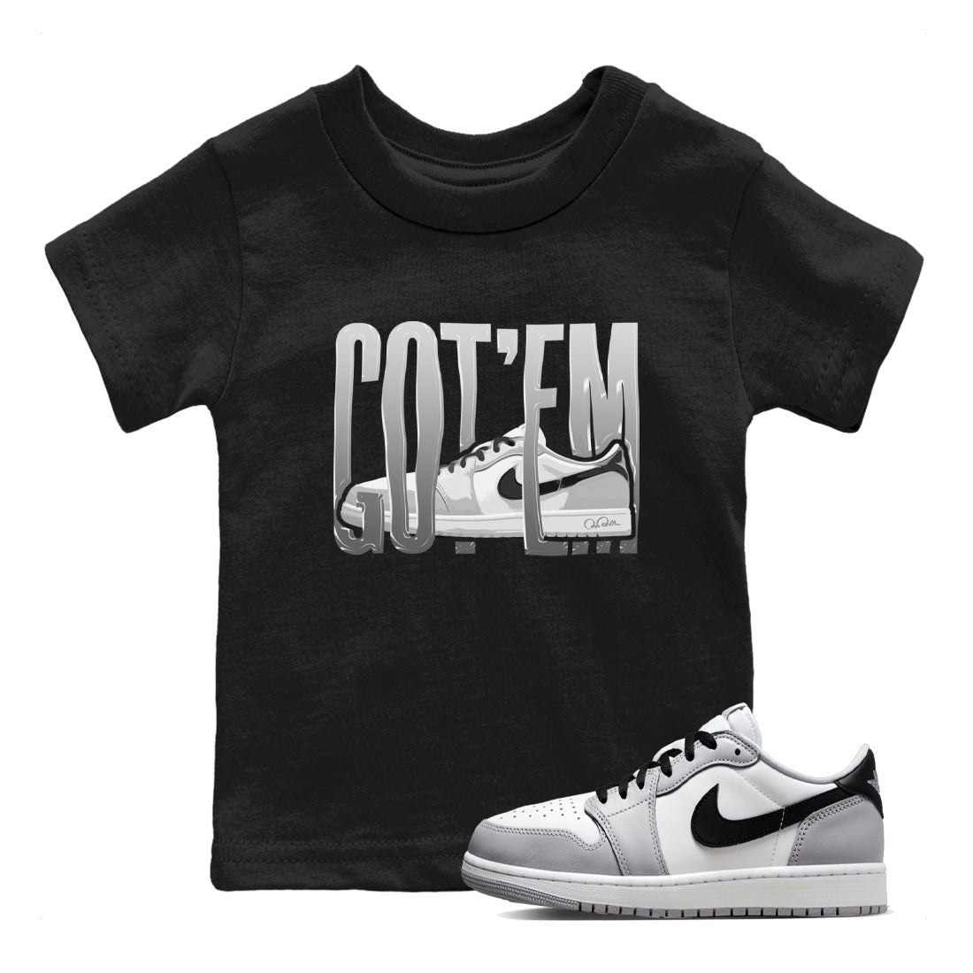 1s Wolf Grey shirts to match jordans Wiggling Gotem sneaker match tees Air Jordan 1 Wolf Grey Drip Gear Zone streetwear brand Baby and Youth Black 1 cotton tee