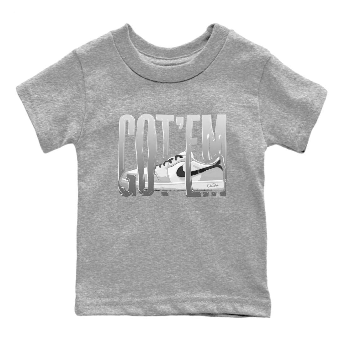 1s Wolf Grey shirts to match jordans Wiggling Gotem sneaker match tees Air Jordan 1 Wolf Grey Drip Gear Zone streetwear brand Baby and Youth Heather Grey 2 cotton tee