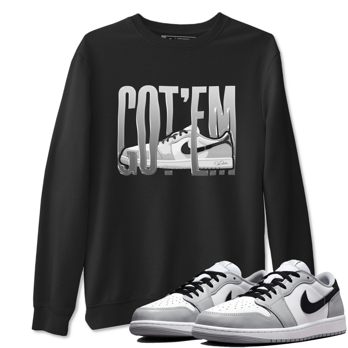 1s Wolf Grey shirts to match jordans Wiggling Gotem sneaker match tees Air Jordan 1 Wolf Grey Drip Gear Zone streetwear brand Black 1 unisex cotton tee