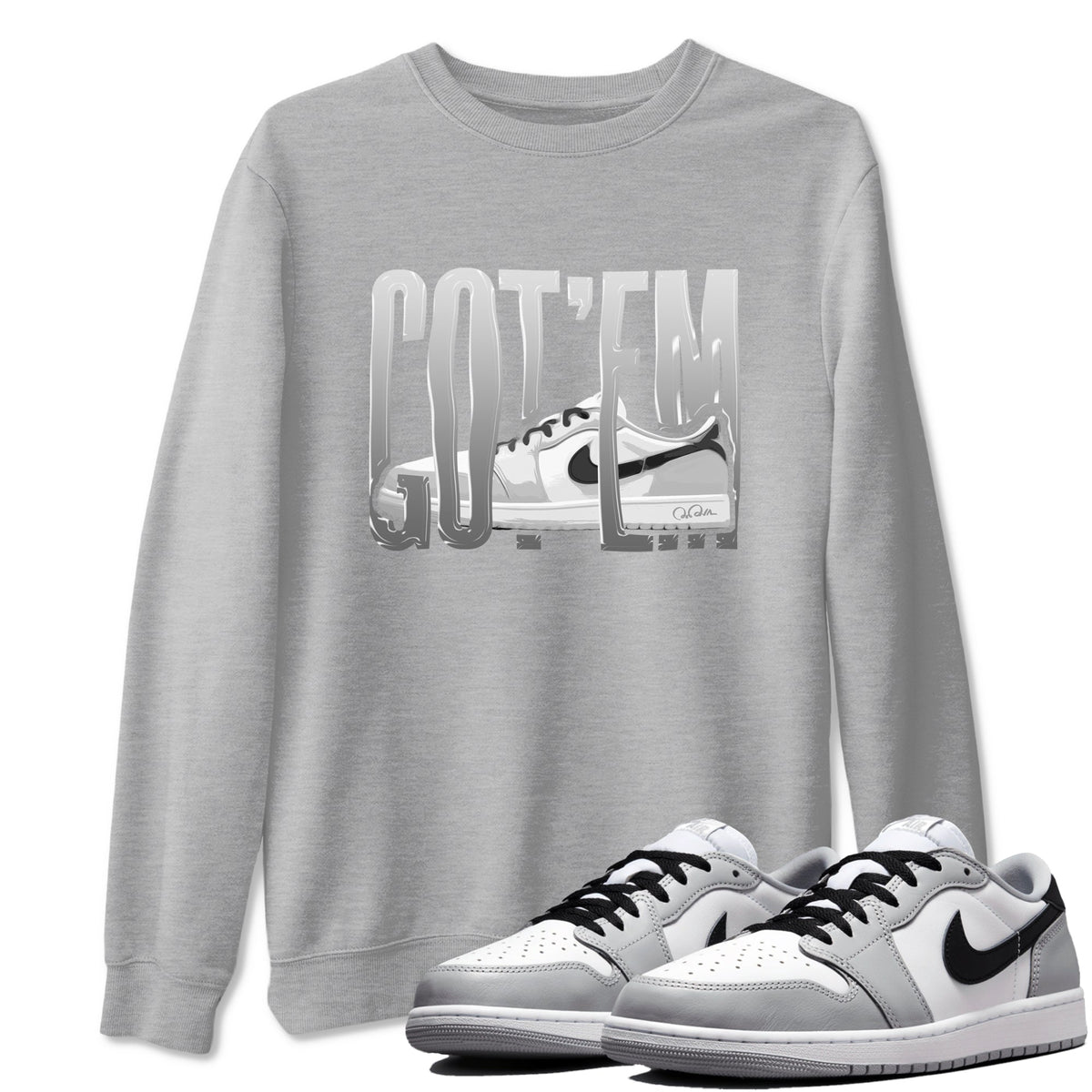 1s Wolf Grey shirts to match jordans Wiggling Gotem sneaker match tees Air Jordan 1 Wolf Grey Drip Gear Zone streetwear brand Heather Grey 1 unisex cotton tee