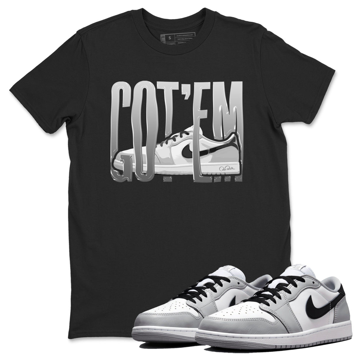 1s Wolf Grey shirts to match jordans Wiggling Gotem sneaker match tees Air Jordan 1 Wolf Grey Drip Gear Zone streetwear brand Black 1 unisex cotton tee