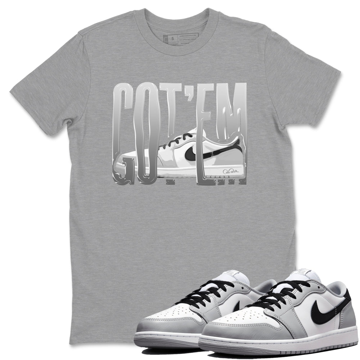 1s Wolf Grey shirts to match jordans Wiggling Gotem sneaker match tees Air Jordan 1 Wolf Grey Drip Gear Zone streetwear brand Heather Grey 1 unisex cotton tee