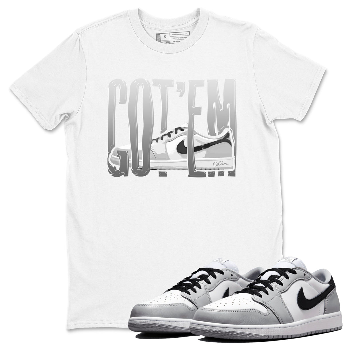 1s Wolf Grey shirts to match jordans Wiggling Gotem sneaker match tees Air Jordan 1 Wolf Grey Drip Gear Zone streetwear brand White 1 unisex cotton tee