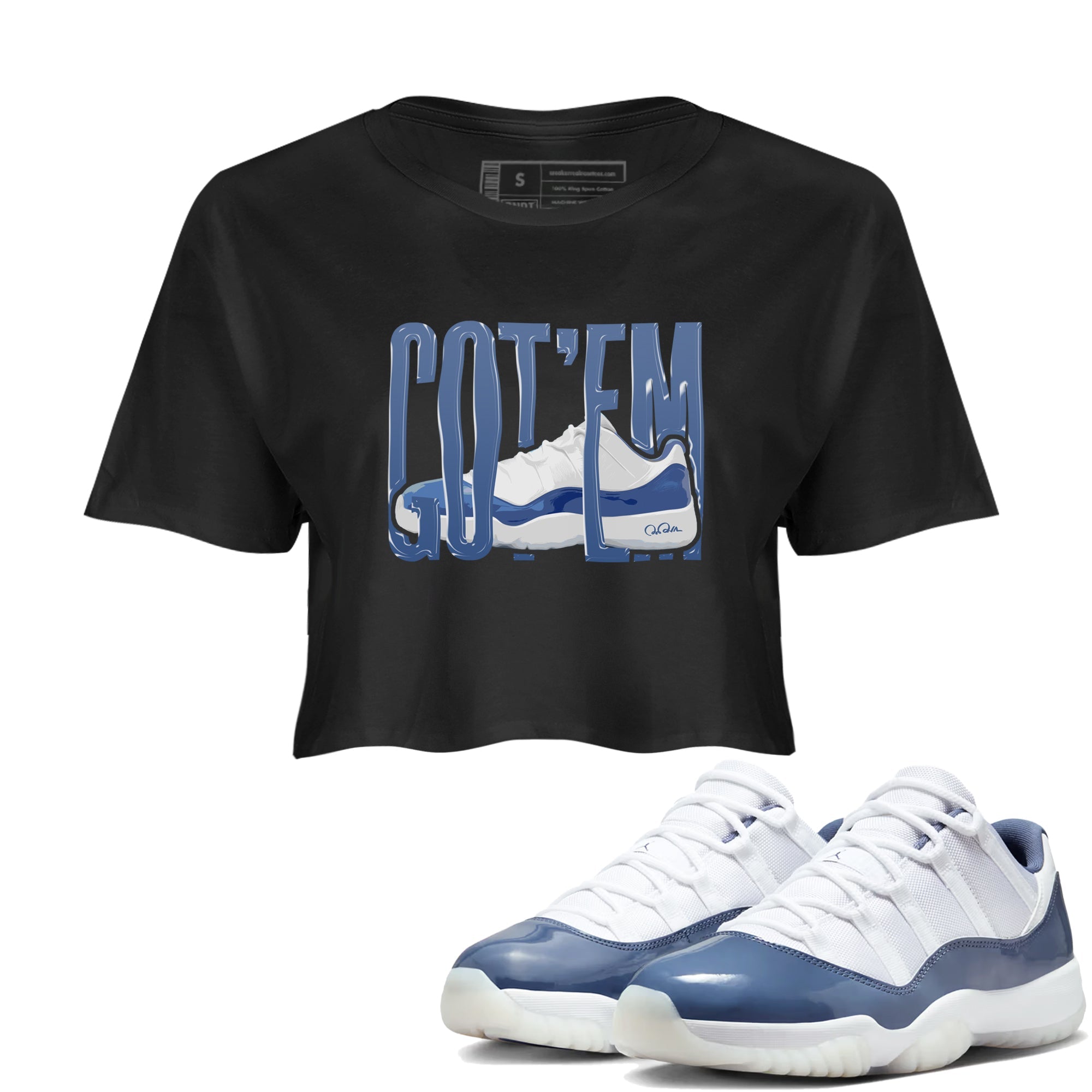 11s Diffused Blue Shirts To Match Jordans Wiggling Gotem sneaker match tees Air Jordan 11 Diffused Blue Tee Drip Gear Zone unisex cotton Black 1 Crop Shirts