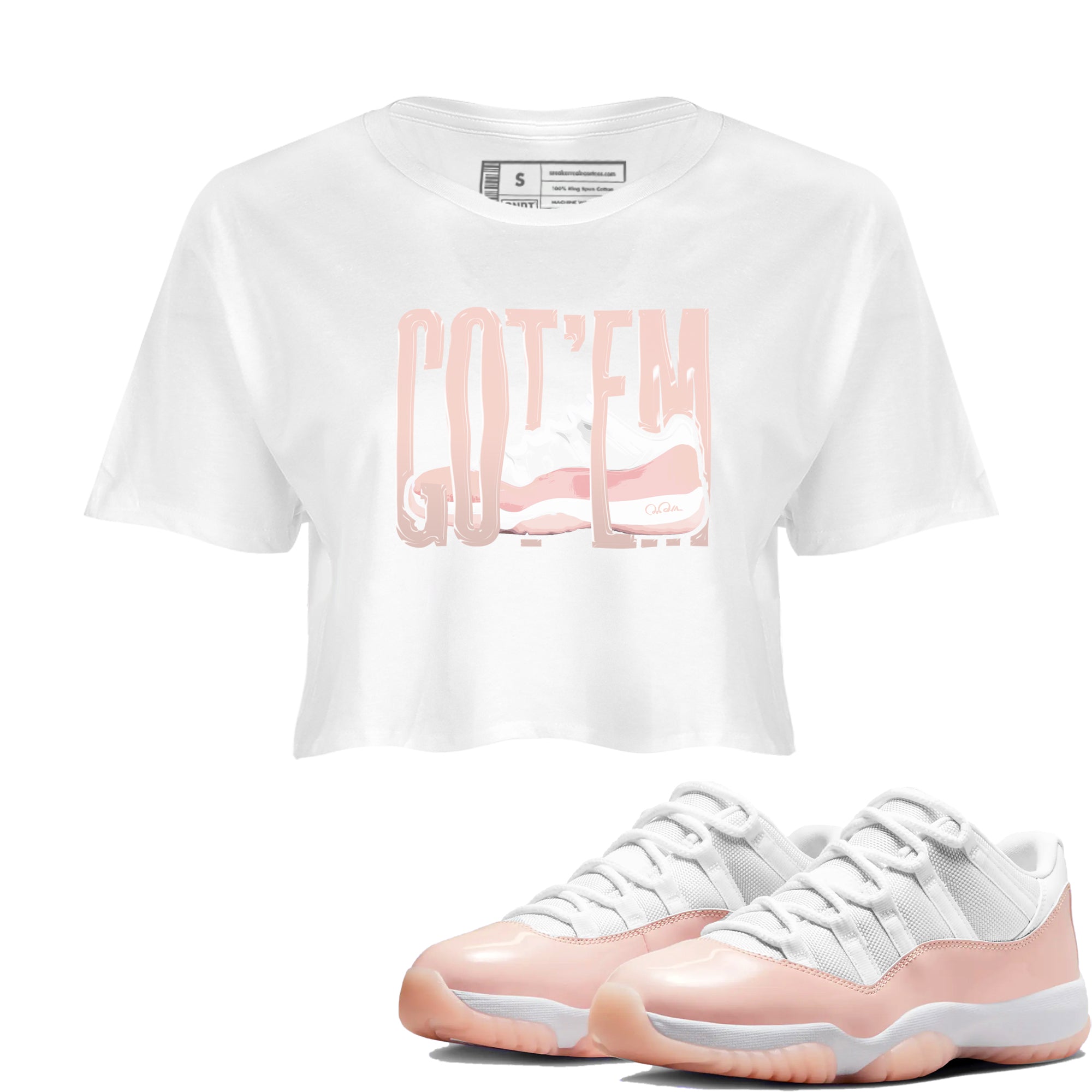 11s Legend Pink shirts to match jordans Wiggling Gotem sneaker match tees Air Jordan 11 Legend Pink Drip Gear Zone streetwear brand White 1 crop tee