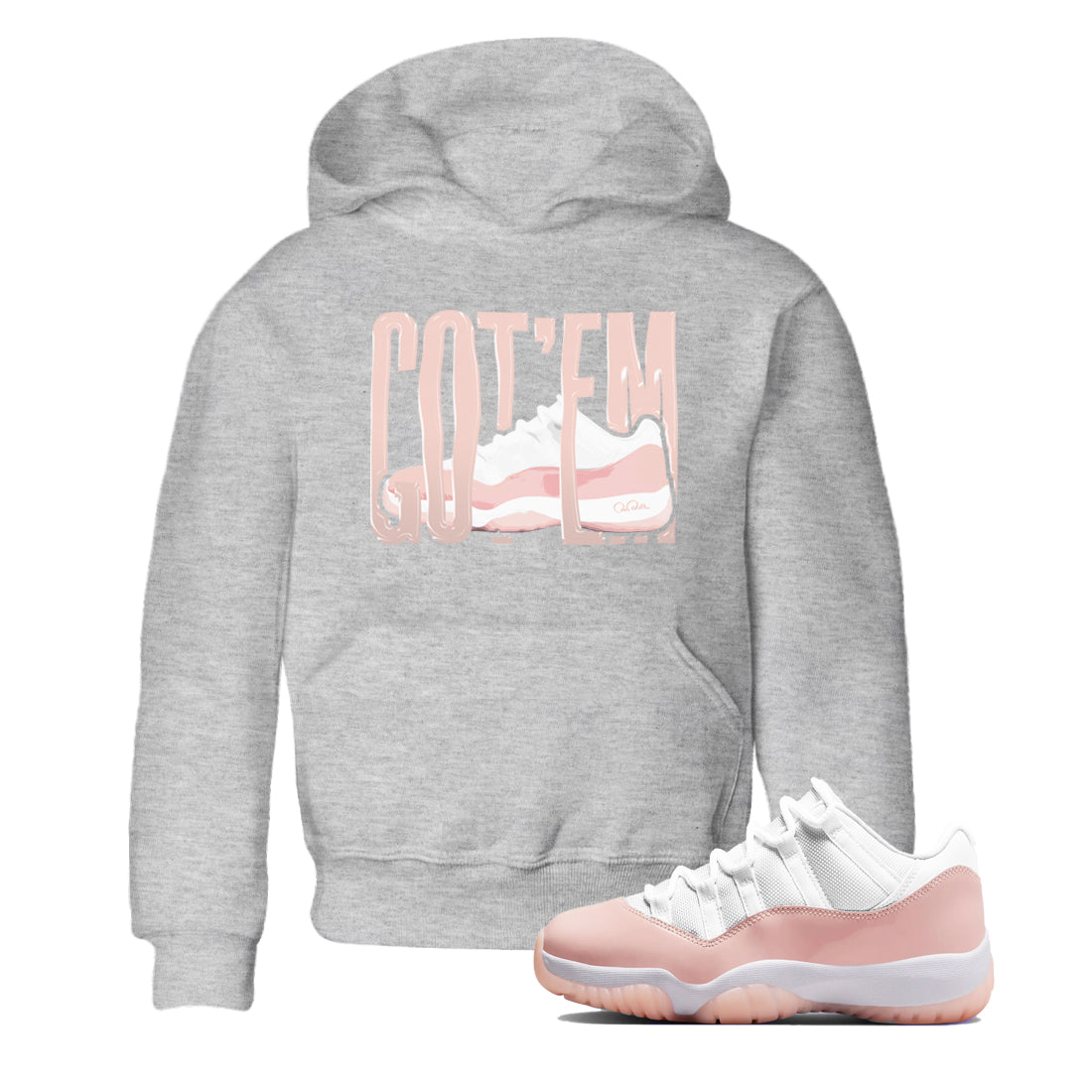 11s Legend Pink shirts to match jordans Wiggling Gotem sneaker match tees Air Jordan 11 Legend Pink Drip Gear Zone streetwear brand Baby and Youth Heather Grey 1 cotton tee