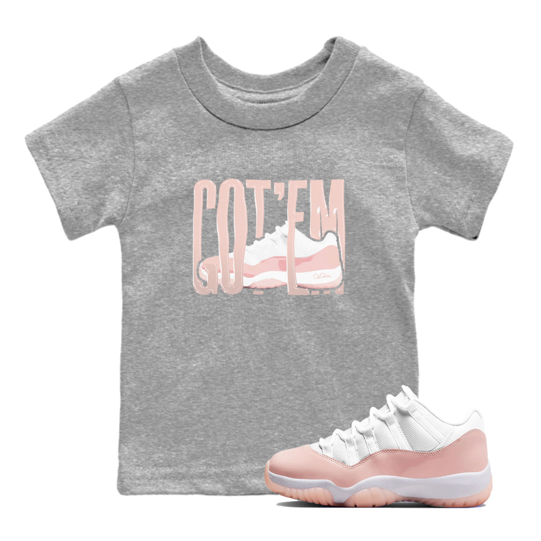 11s Legend Pink shirts to match jordans Wiggling Gotem sneaker match tees Air Jordan 11 Legend Pink Drip Gear Zone streetwear brand Baby and Youth Heather Grey 1 cotton tee