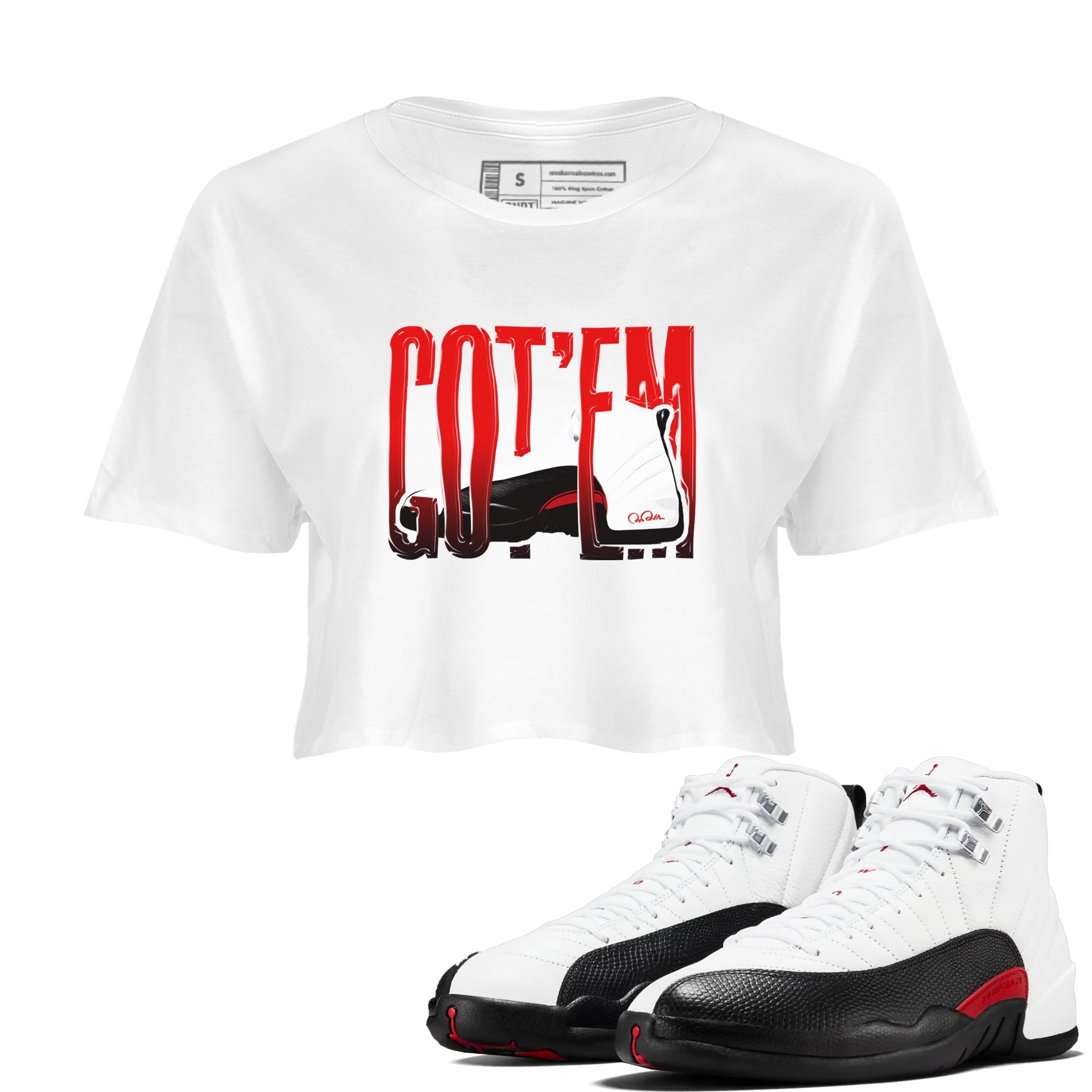12s Taxi Flip shirts to match jordans Wiggling Gotem sneaker match tees Air Jordan 12 Taxi Flip Drip Gear Zone streetwear brand White 1 crop tee