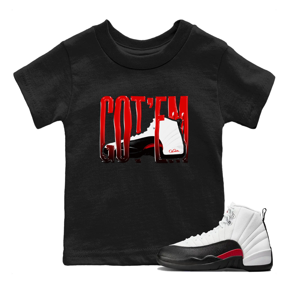 12s Taxi Flip shirts to match jordans Wiggling Gotem sneaker match tees Air Jordan 12 Taxi Flip Drip Gear Zone streetwear brand Baby and Youth Black 1 cotton tee
