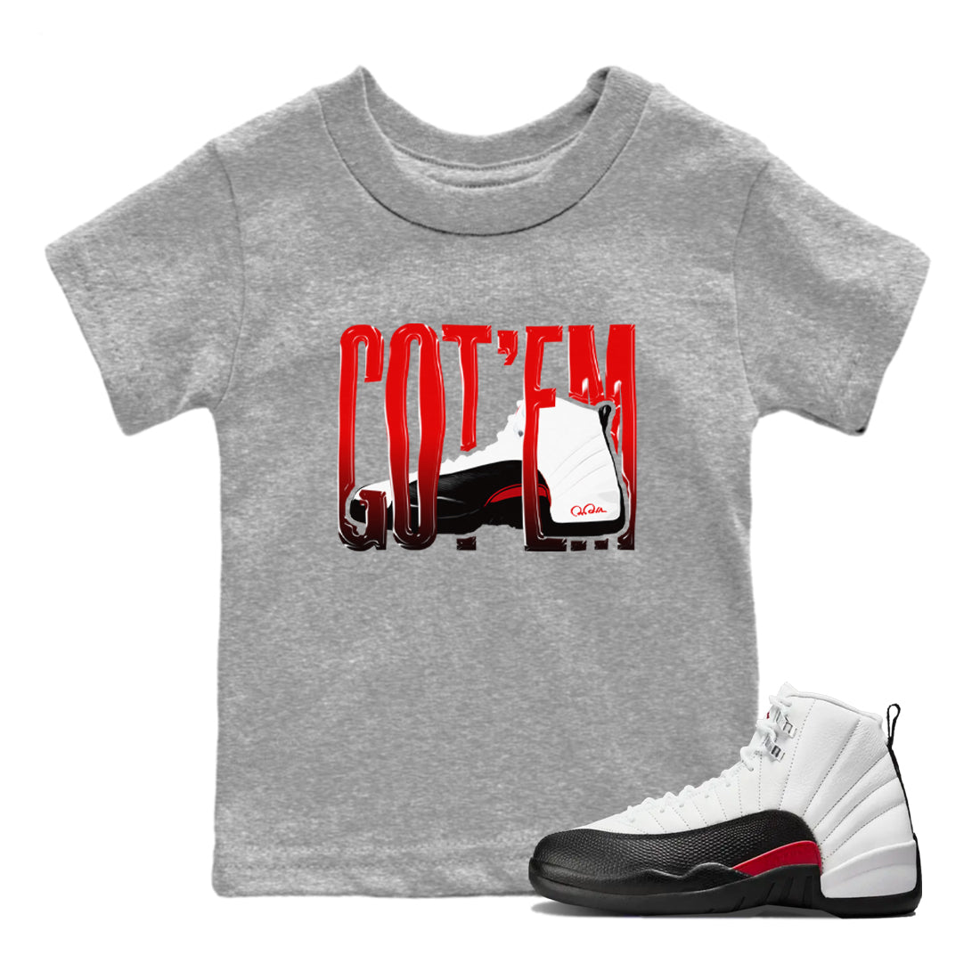 12s Taxi Flip shirts to match jordans Wiggling Gotem sneaker match tees Air Jordan 12 Taxi Flip Drip Gear Zone streetwear brand Baby and Youth Heather Grey 1 cotton tee