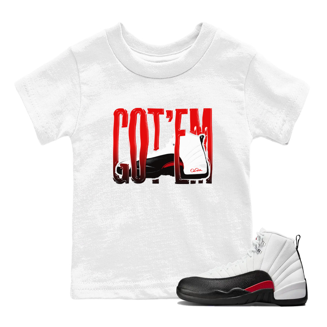 12s Taxi Flip shirts to match jordans Wiggling Gotem sneaker match tees Air Jordan 12 Taxi Flip Drip Gear Zone streetwear brand Baby and Youth White 1 cotton tee