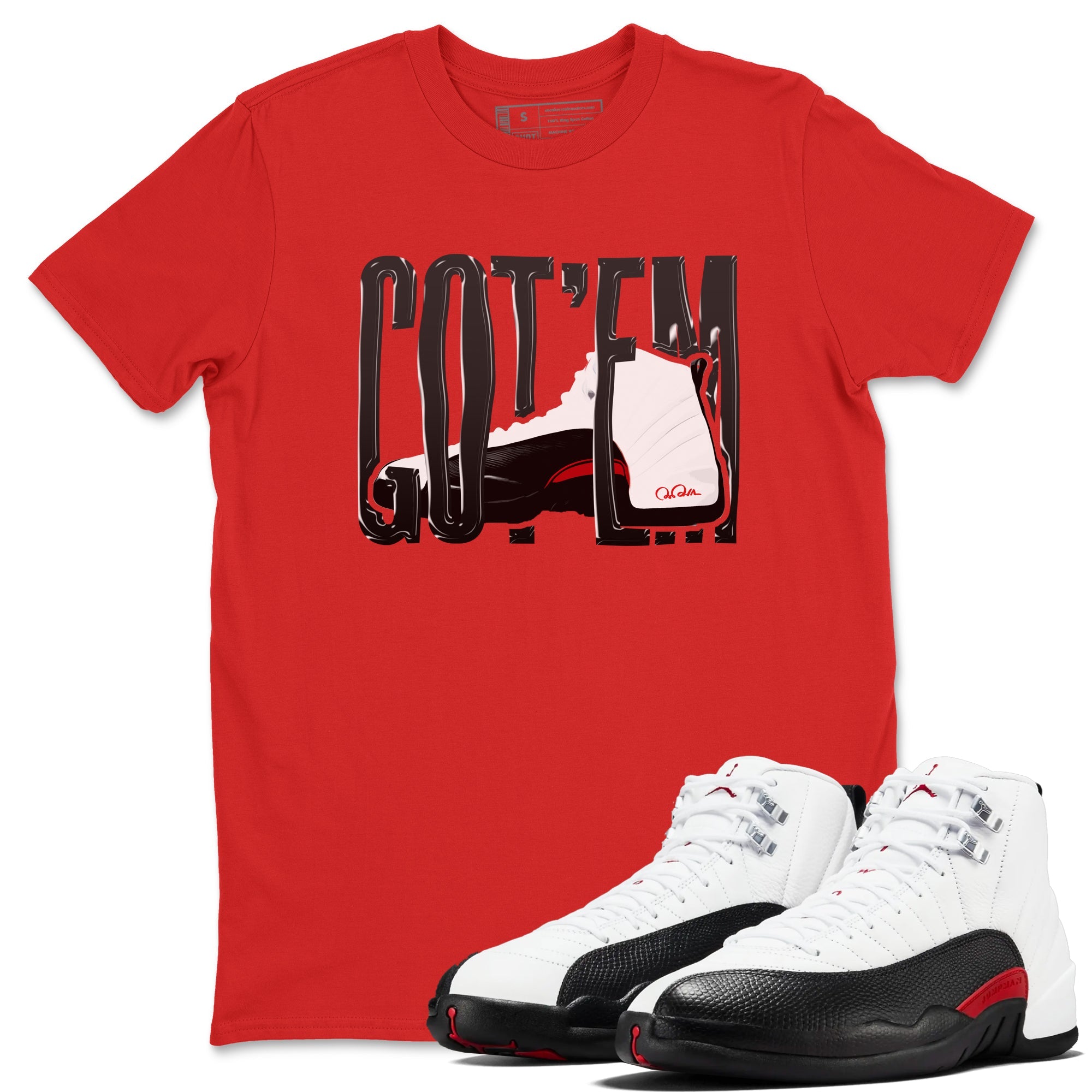 12s Taxi Flip shirts to match jordans Wiggling Gotem sneaker match tees Air Jordan 12 Taxi Flip Drip Gear Zone streetwear brand Red 1 unisex cotton tee