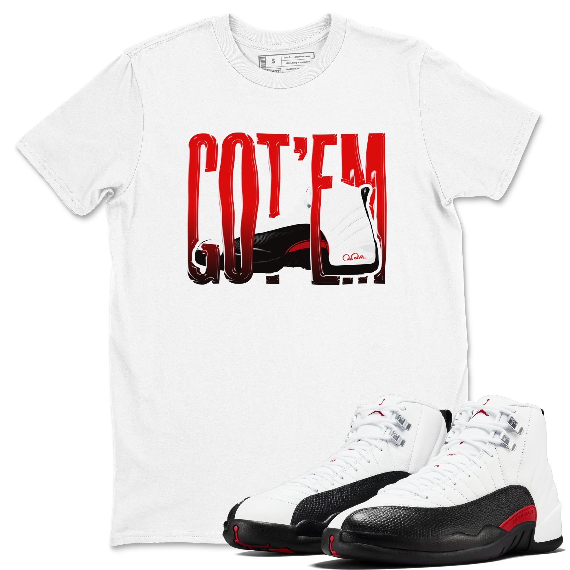 12s Taxi Flip shirts to match jordans Wiggling Gotem sneaker match tees Air Jordan 12 Taxi Flip Drip Gear Zone streetwear brand White 1 unisex cotton tee