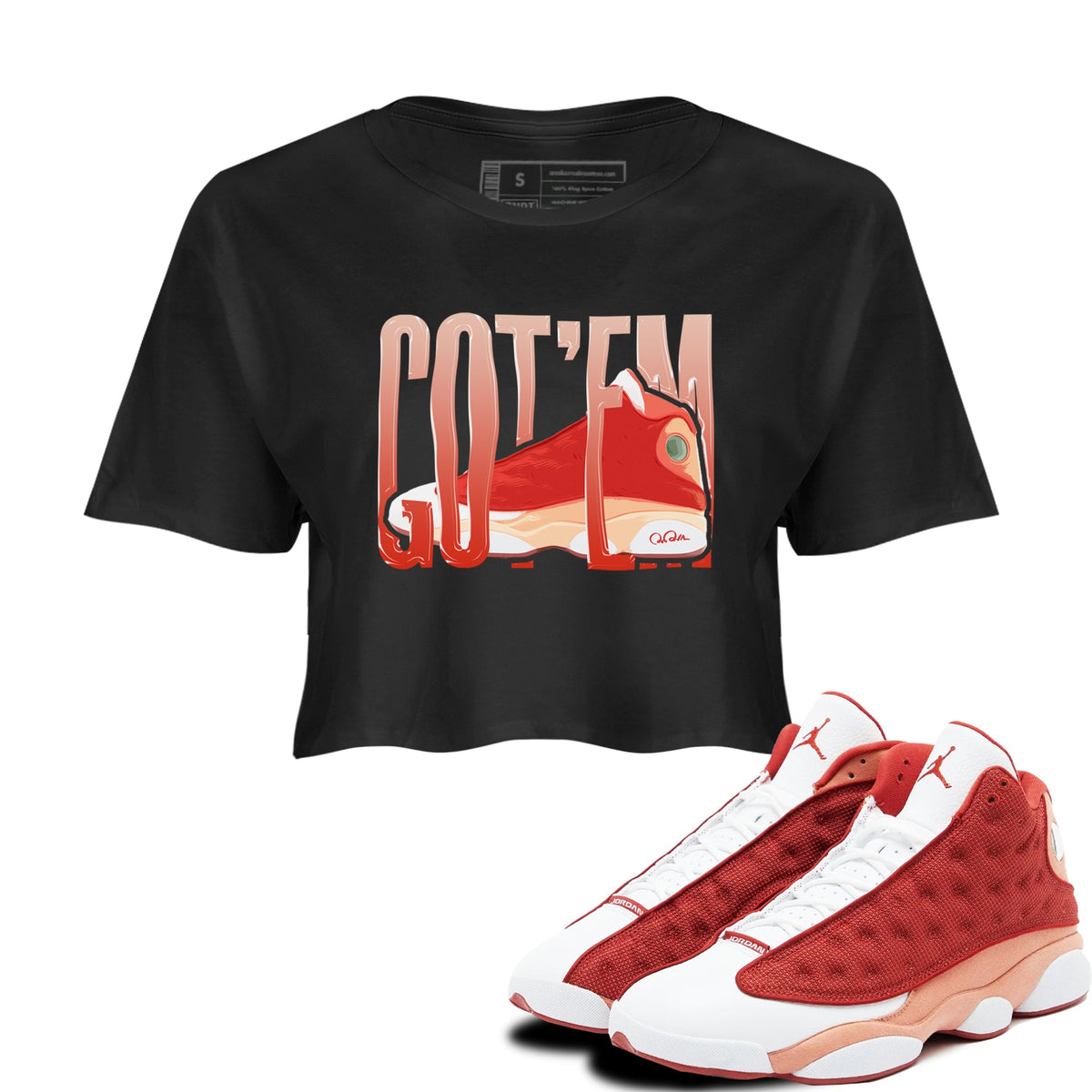 13s Dune Red shirts to match jordans Wiggling Gotem sneaker match tees Air Jordan 13 Dune Red Drip Gear Zone streetwear brand Black 1 crop tee
