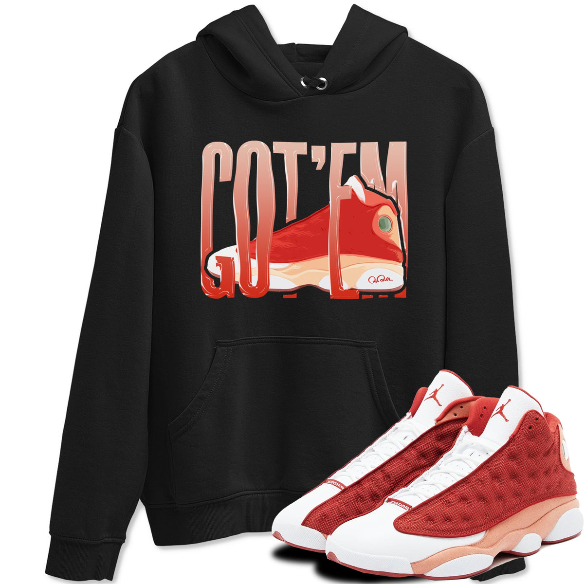 13s Dune Red shirts to match jordans Wiggling Gotem sneaker match tees Air Jordan 13 Dune Red Drip Gear Zone streetwear brand Black 1 unisex cotton tee