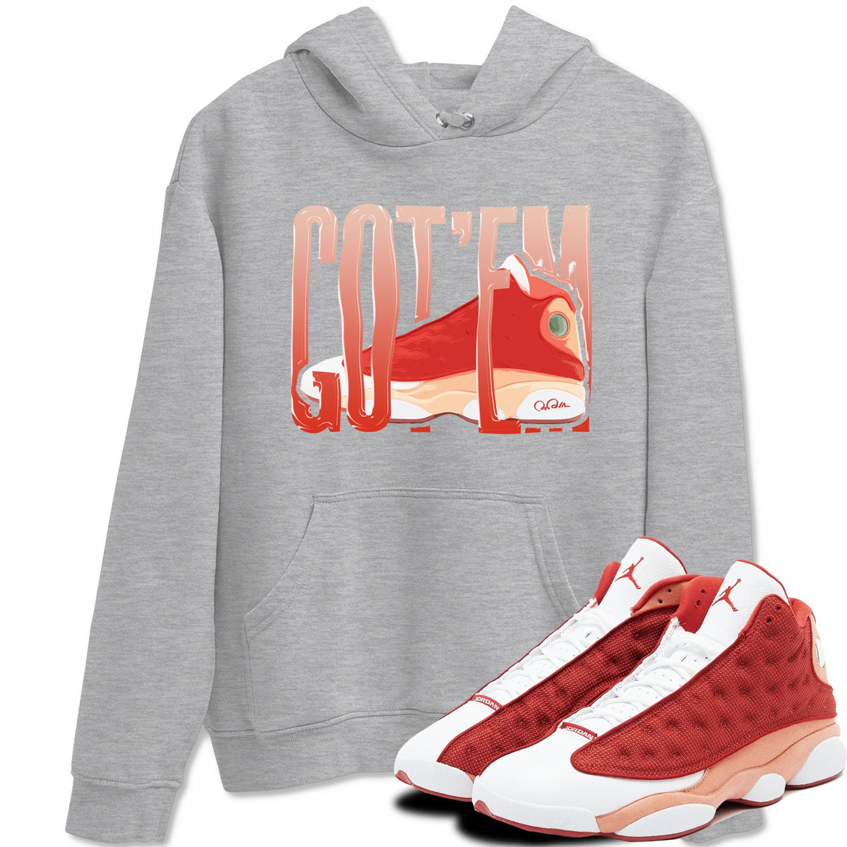 13s Dune Red shirts to match jordans Wiggling Gotem sneaker match tees Air Jordan 13 Dune Red Drip Gear Zone streetwear brand Heather Grey 1 unisex cotton tee