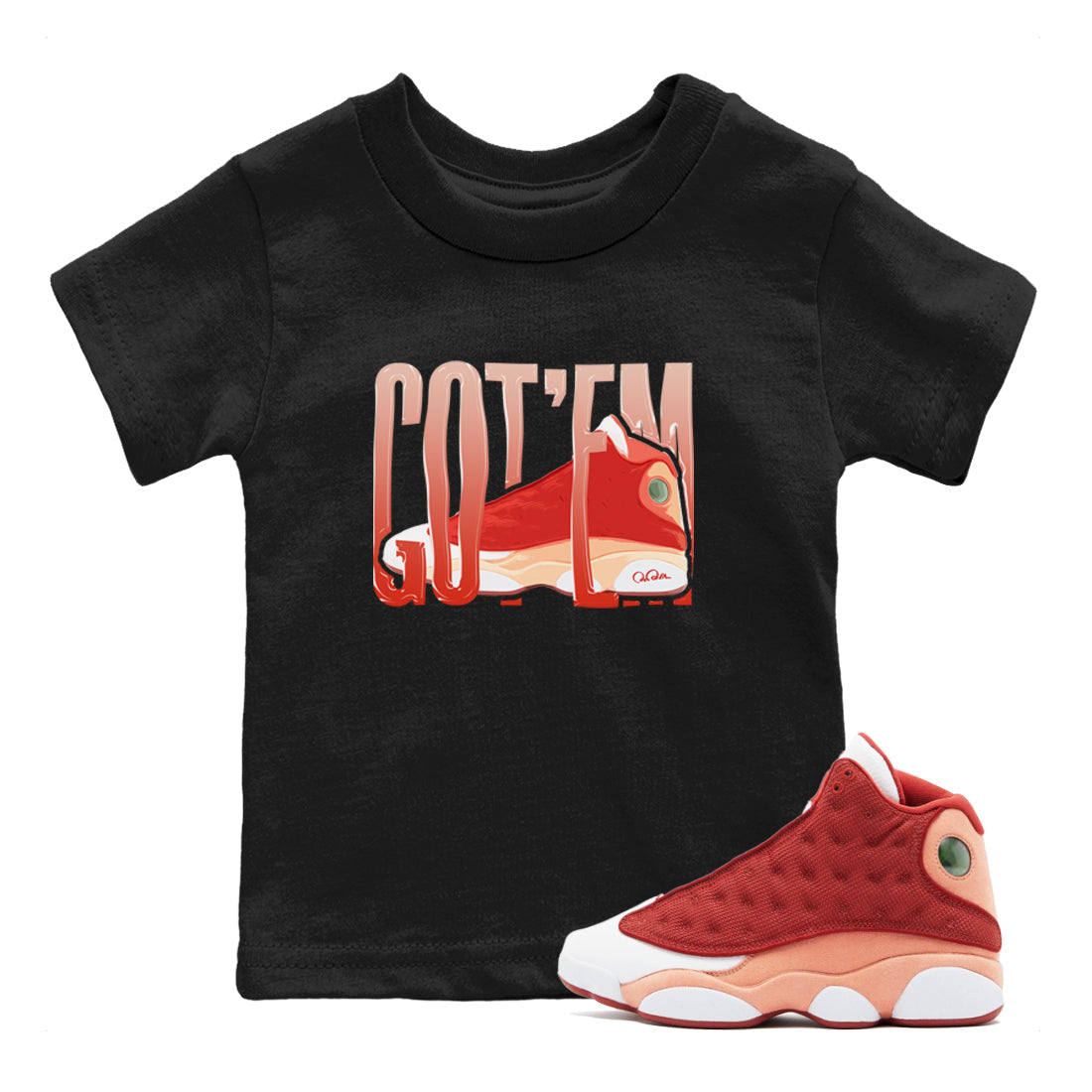 13s Dune Red shirts to match jordans Wiggling Gotem sneaker match tees Air Jordan 13 Dune Red Drip Gear Zone streetwear brand Baby and Youth Black 1 cotton tee
