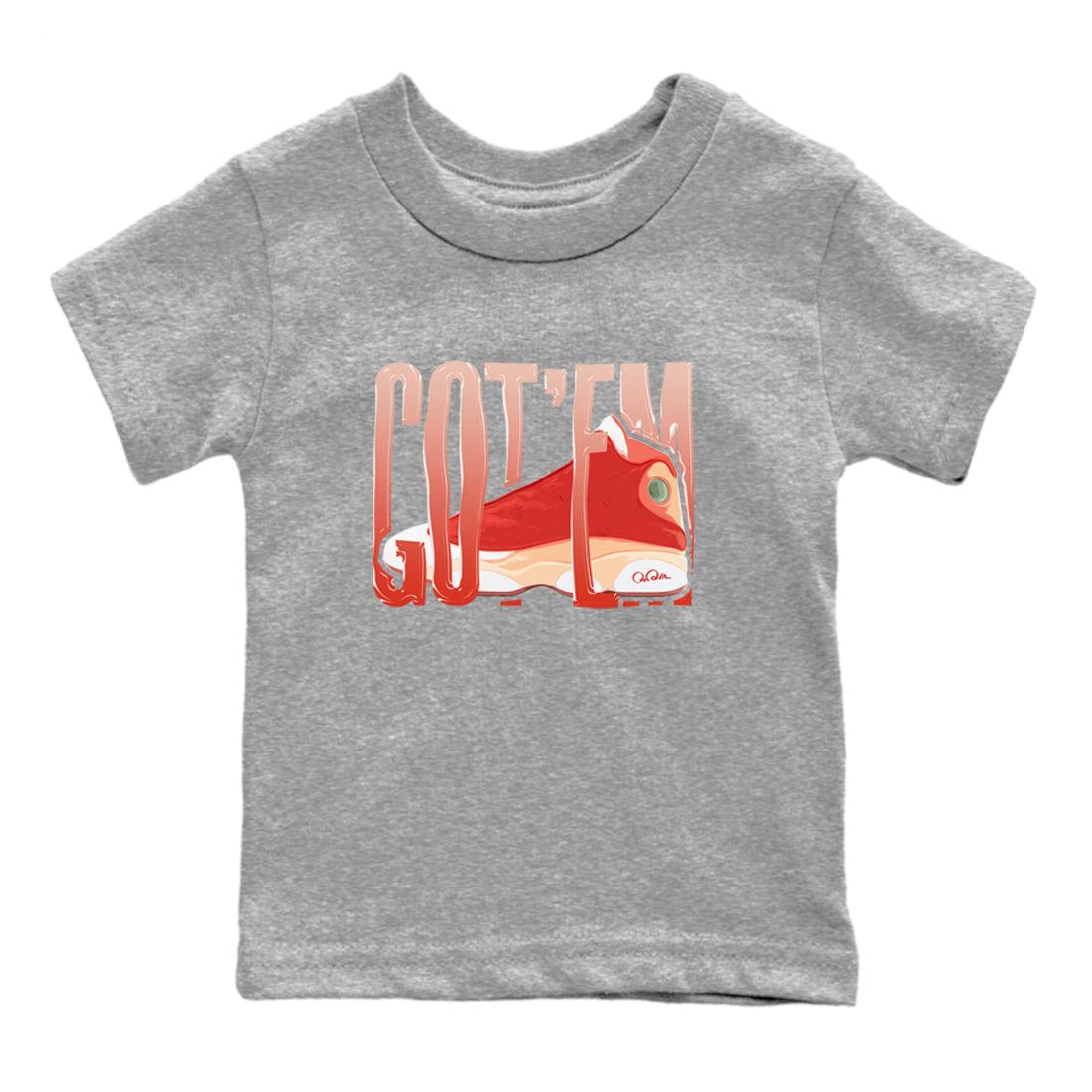13s Dune Red shirts to match jordans Wiggling Gotem sneaker match tees Air Jordan 13 Dune Red Drip Gear Zone streetwear brand Baby and Youth Heather Grey 2 cotton tee