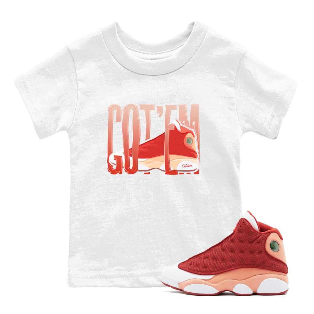 13s Dune Red shirts to match jordans Wiggling Gotem sneaker match tees Air Jordan 13 Dune Red Drip Gear Zone streetwear brand Baby and Youth White 1 cotton tee