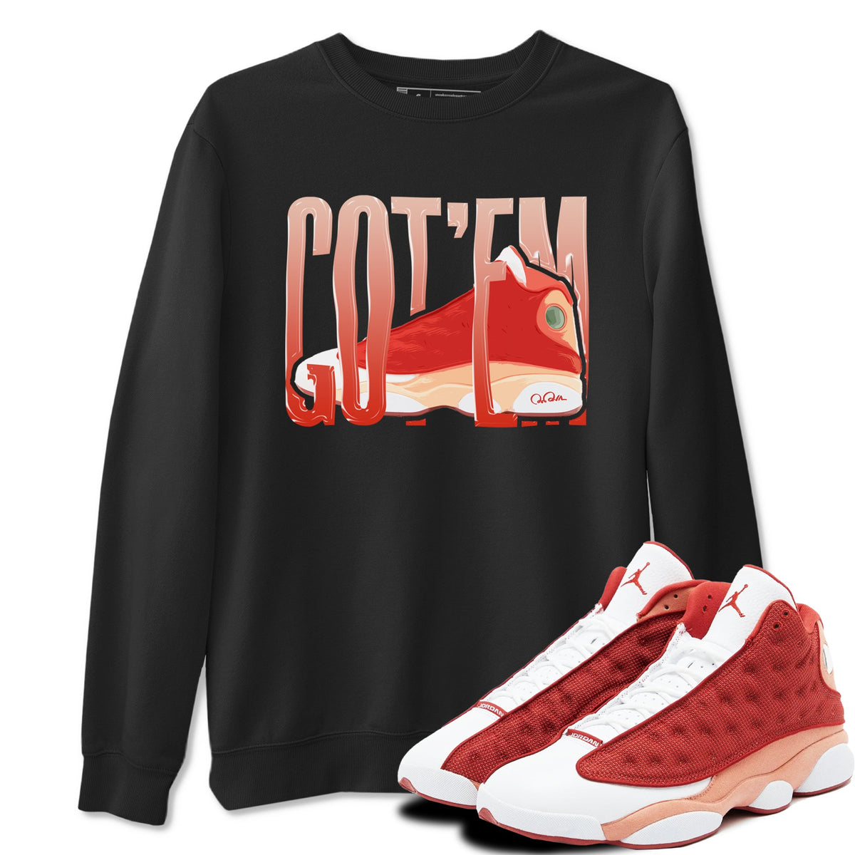 13s Dune Red shirts to match jordans Wiggling Gotem sneaker match tees Air Jordan 13 Dune Red Drip Gear Zone streetwear brand Black 1 unisex cotton tee