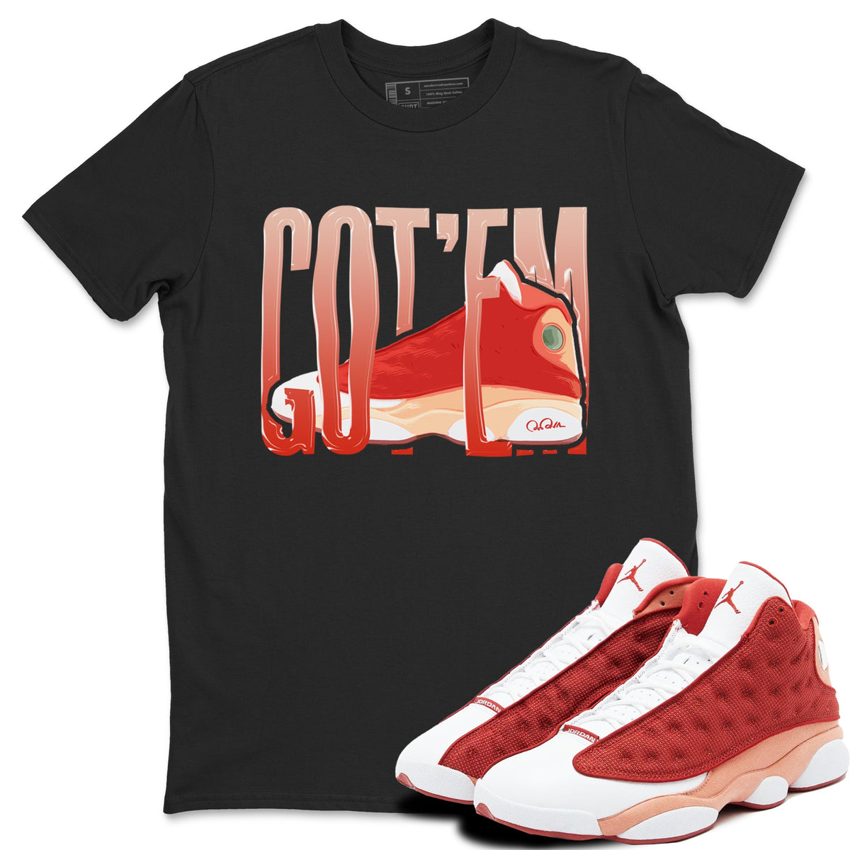 13s Dune Red shirts to match jordans Wiggling Gotem sneaker match tees Air Jordan 13 Dune Red Drip Gear Zone streetwear brand Black 1 unisex cotton tee