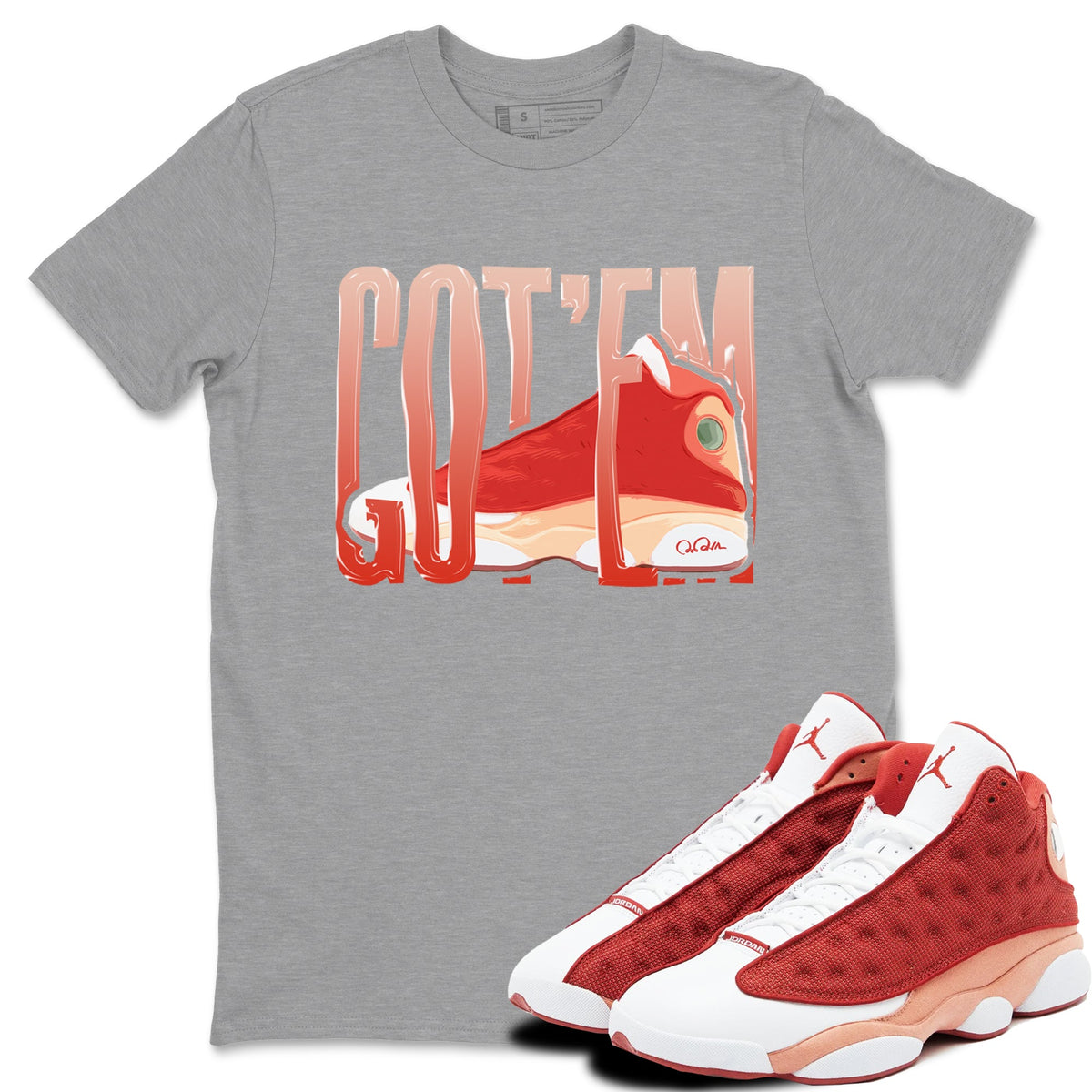 13s Dune Red shirts to match jordans Wiggling Gotem sneaker match tees Air Jordan 13 Dune Red Drip Gear Zone streetwear brand Heather Grey 1 unisex cotton tee