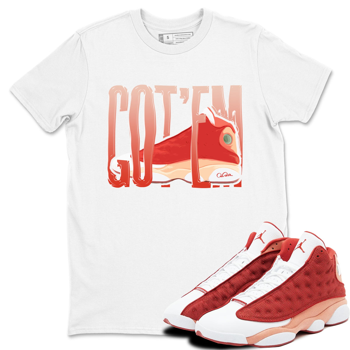 13s Dune Red shirts to match jordans Wiggling Gotem sneaker match tees Air Jordan 13 Dune Red Drip Gear Zone streetwear brand White 1 unisex cotton tee