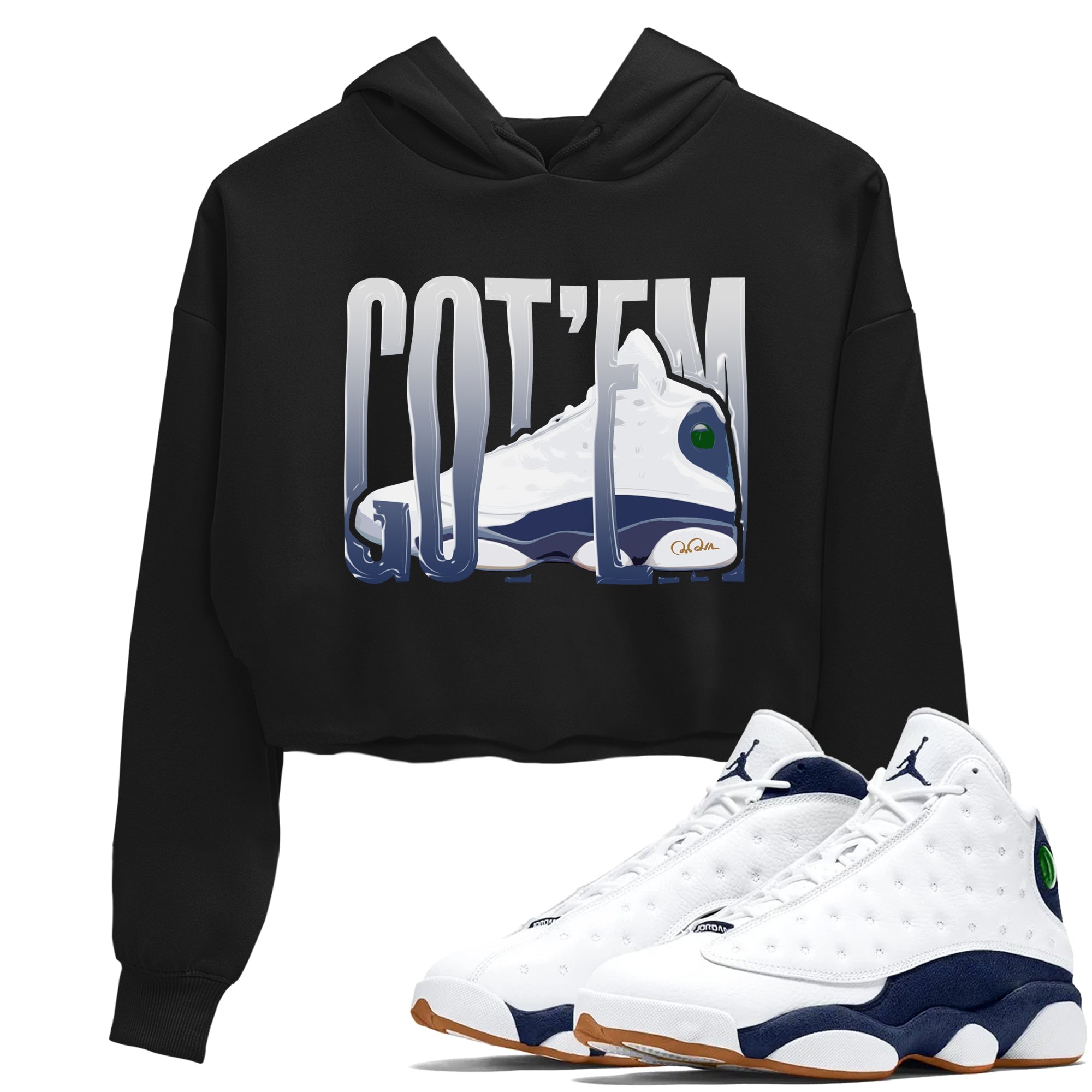 13s Midnight Navy shirts to match jordans Wiggling Gotem sneaker match tees Air Jordan 13 Midnight Navy match shoes to clothes Drip Gear Zone unisex cotton Black 1 crop tee