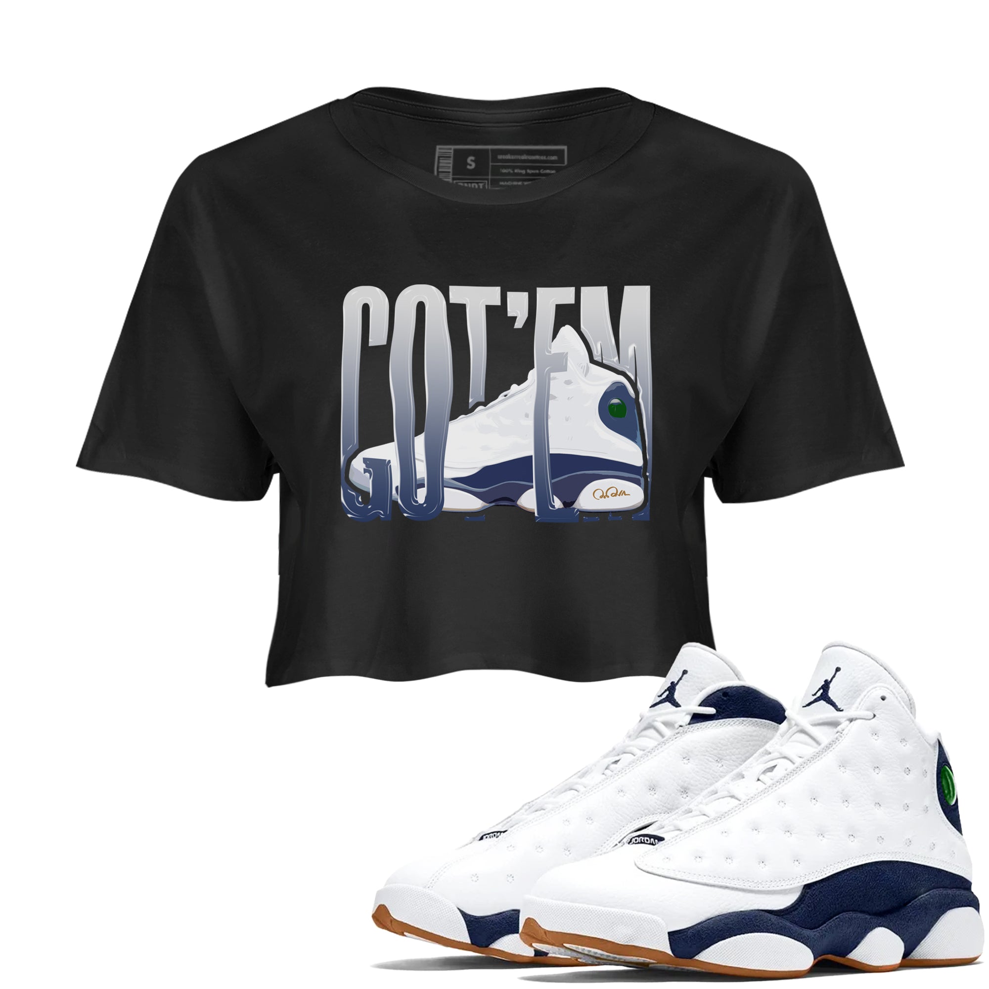 13s Midnight Navy shirts to match jordans Wiggling Gotem sneaker match tees Air Jordan 13 Midnight Navy match shoes to clothes Drip Gear Zone unisex cotton Black 1 crop tee